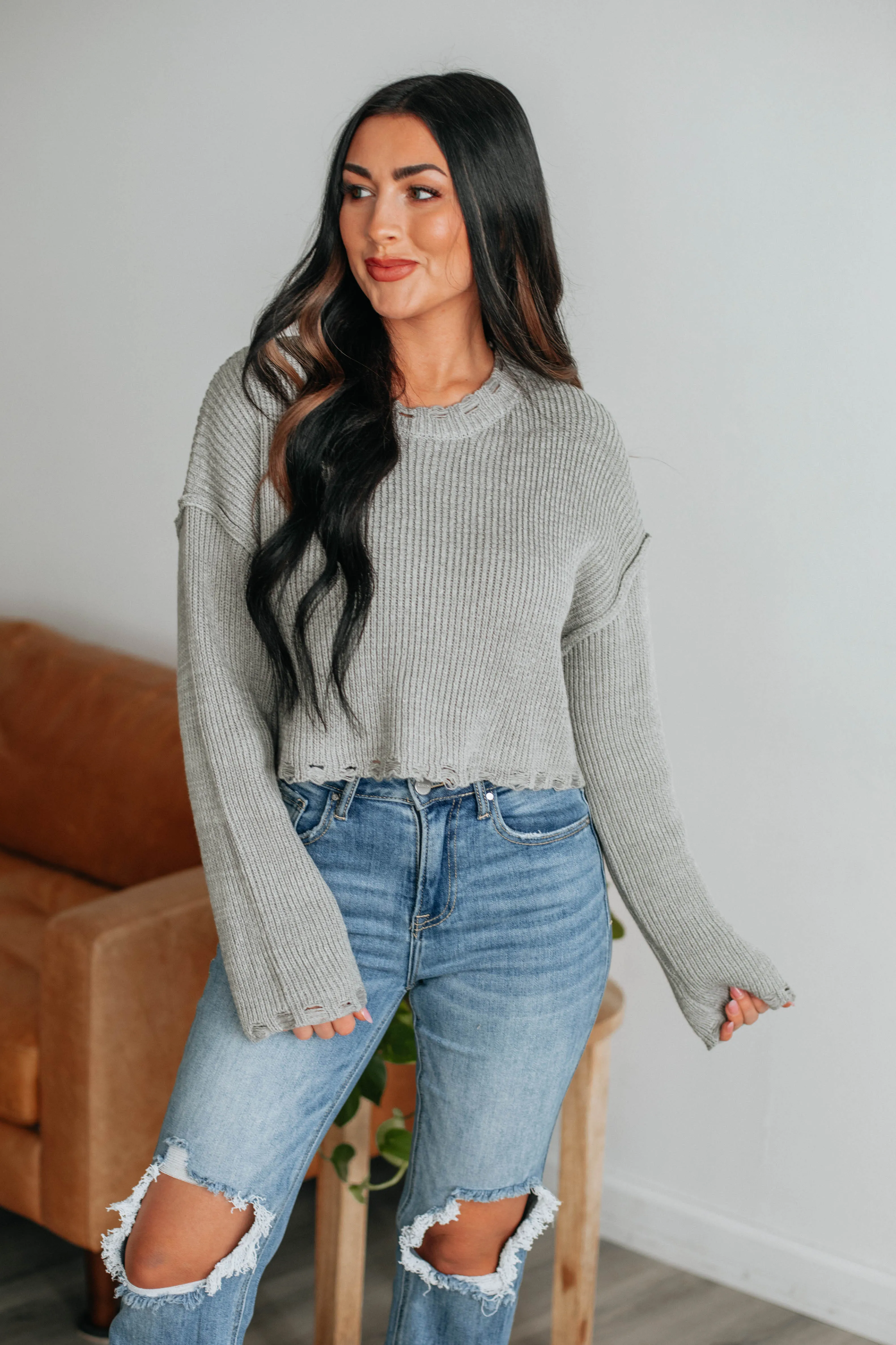 Vera Cropped Sweater - Grey sold by Wild Oak Boutique