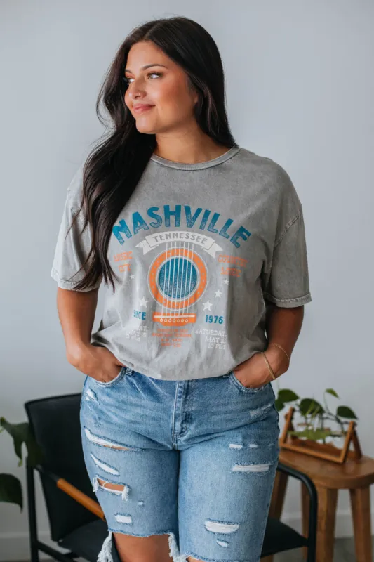 Nashville Tennessee Graphic Tee - Vintage Grey sold by Wild Oak Boutique