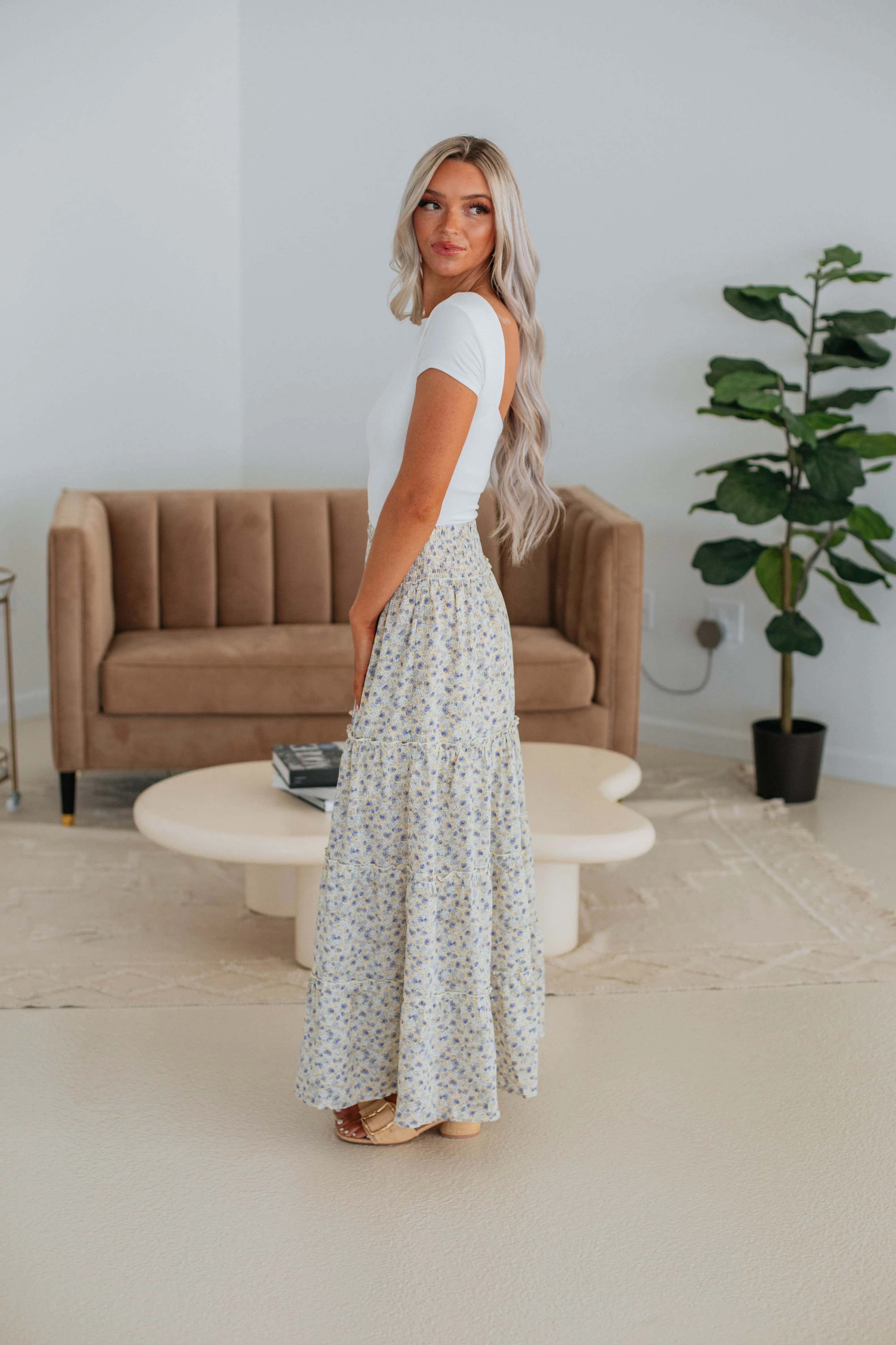 Eleanor Tiered Maxi Skirt - Lemon Mix sold by Wild Oak Boutique product image thumbnail 4