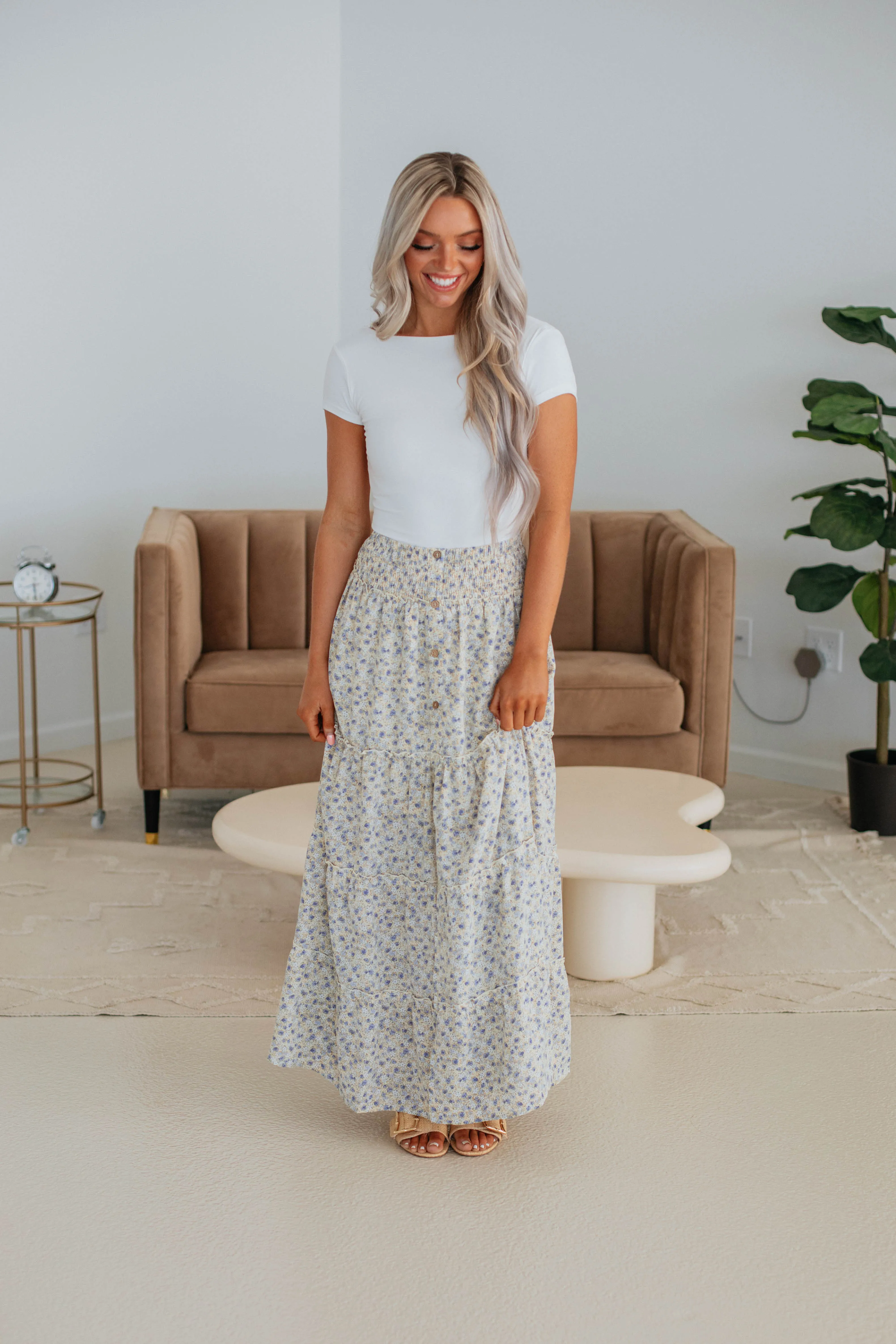 Eleanor Tiered Maxi Skirt - Lemon Mix sold by Wild Oak Boutique product image thumbnail 3