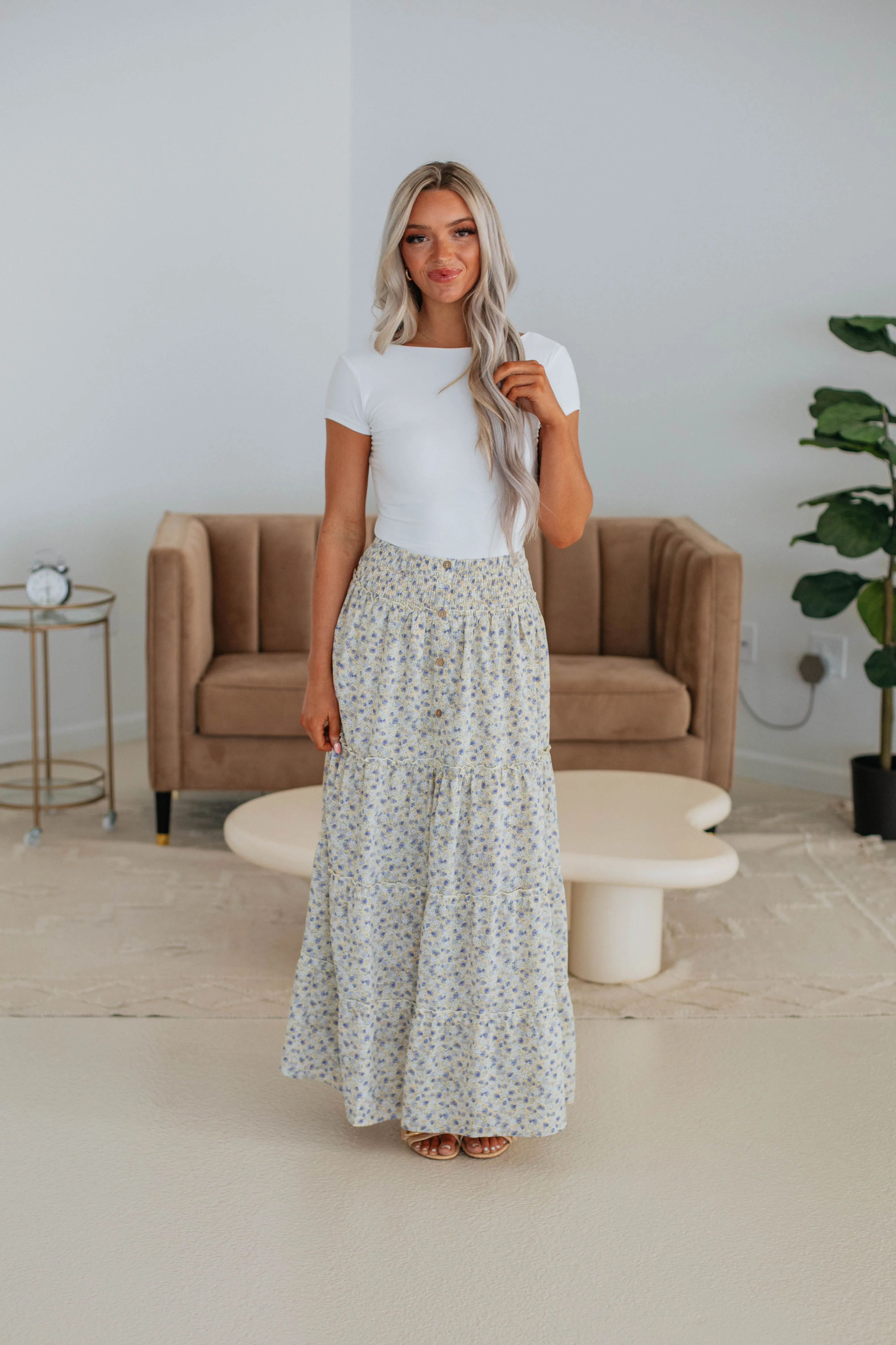 Eleanor Tiered Maxi Skirt - Lemon Mix sold by Wild Oak Boutique
