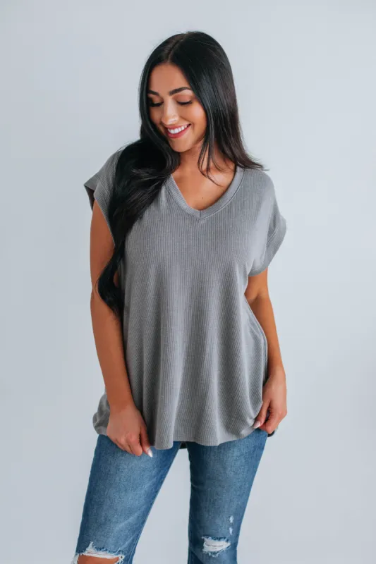 Gavin Ribbed Top - Grey sold by Wild Oak Boutique
