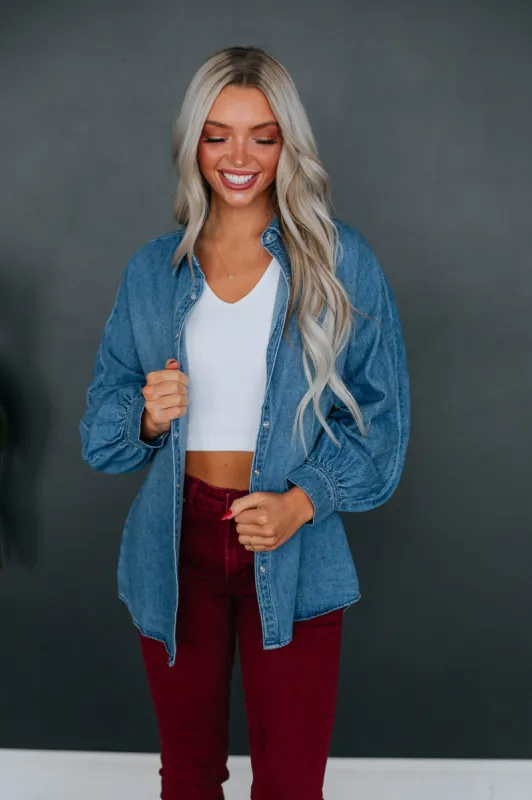 Audrey Denim Shacket sold by Wild Oak Boutique