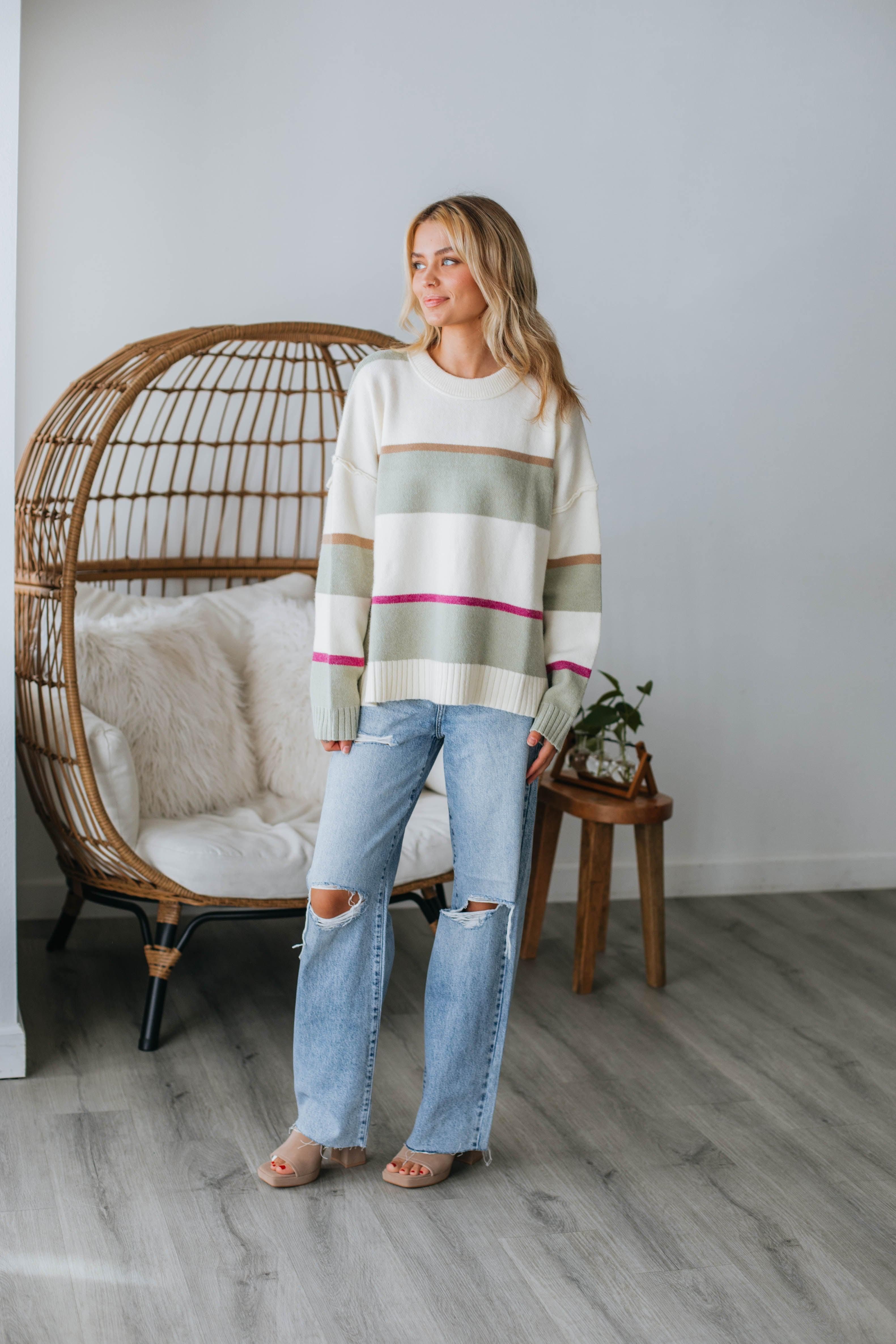 Lyssa Striped Sweater - Cream Mix sold by Wild Oak Boutique product image thumbnail 2