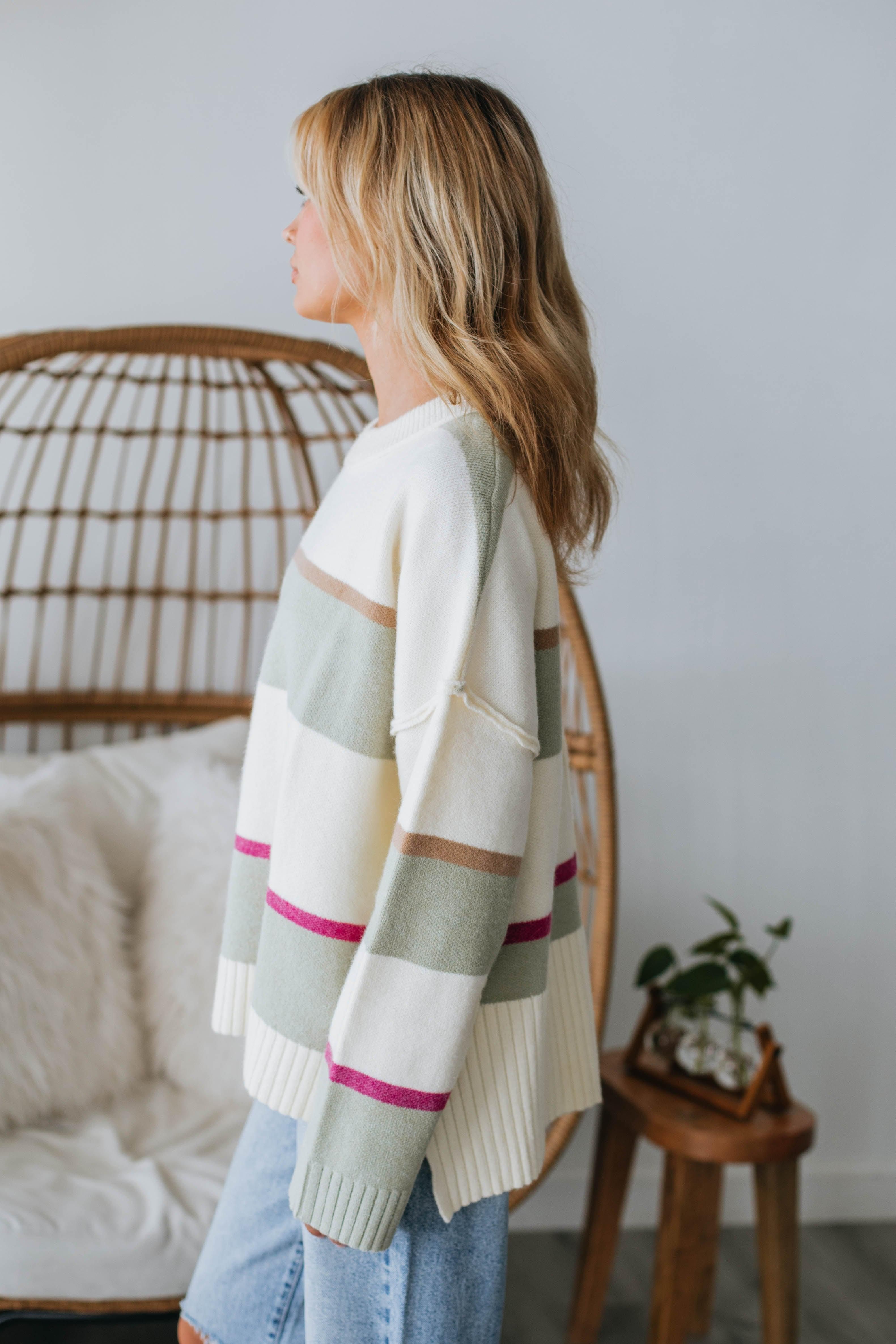 Lyssa Striped Sweater - Cream Mix sold by Wild Oak Boutique product image thumbnail 3