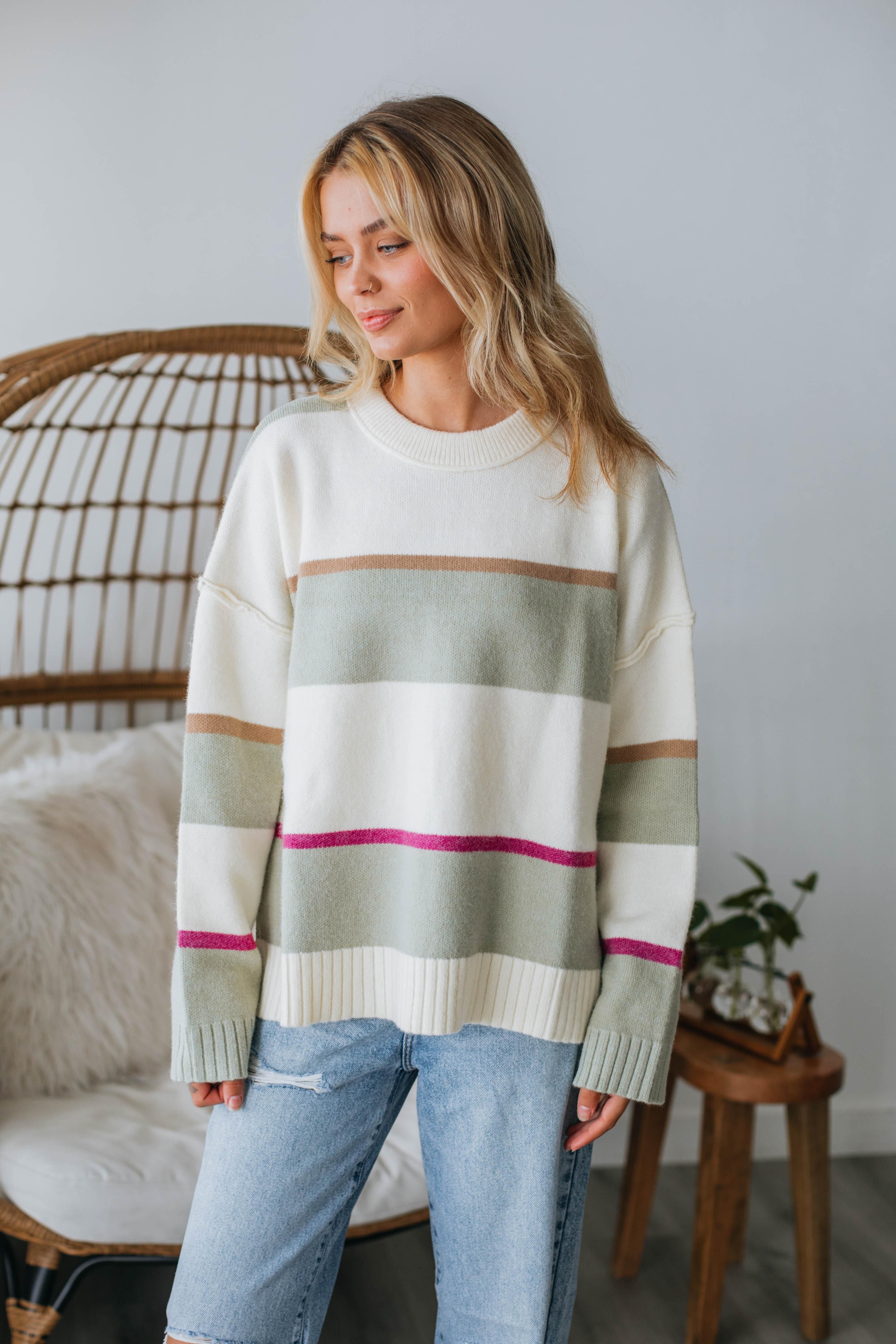 Lyssa Striped Sweater - Cream Mix sold by Wild Oak Boutique product image thumbnail 4