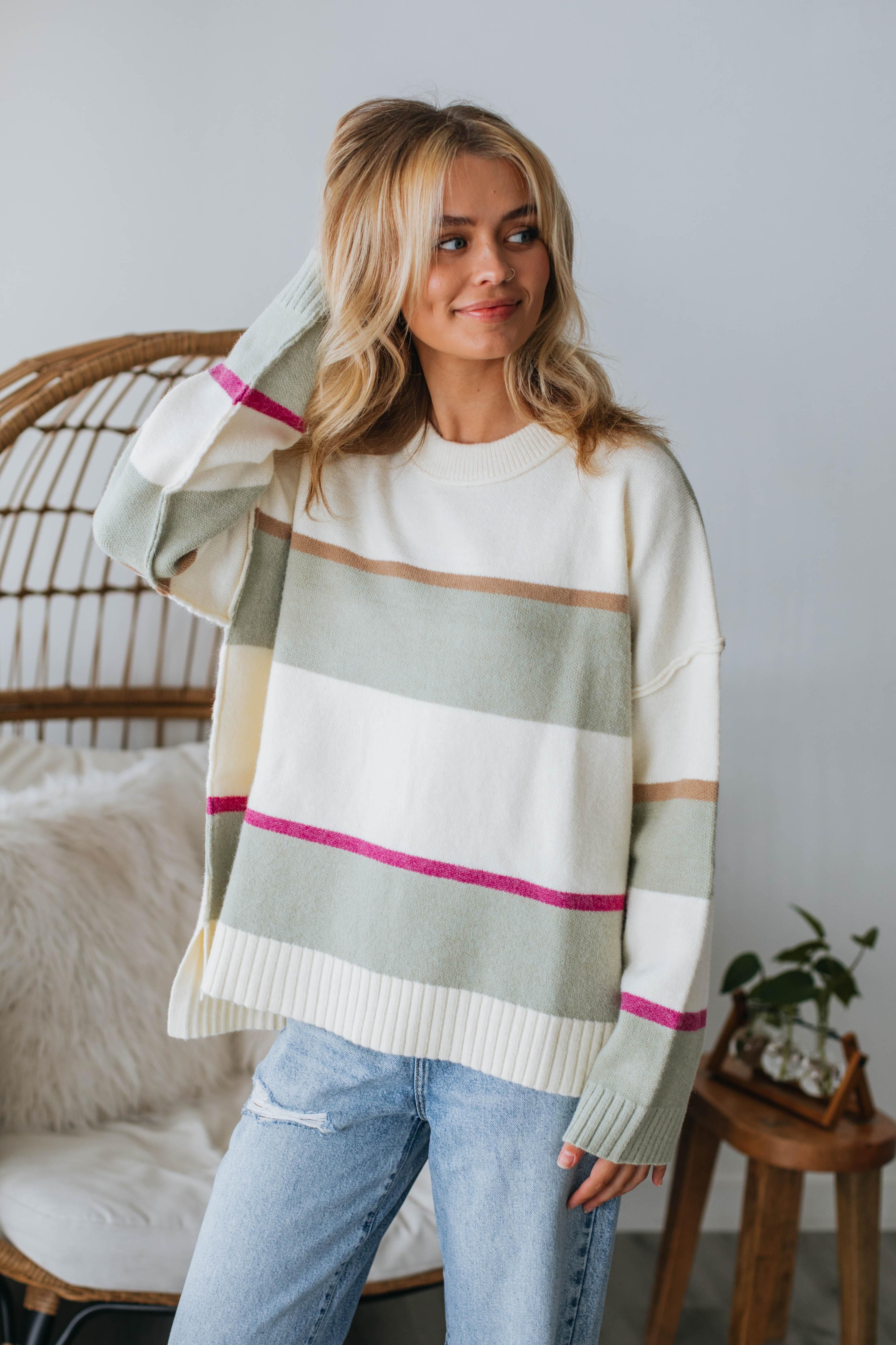 Lyssa Striped Sweater - Cream Mix sold by Wild Oak Boutique