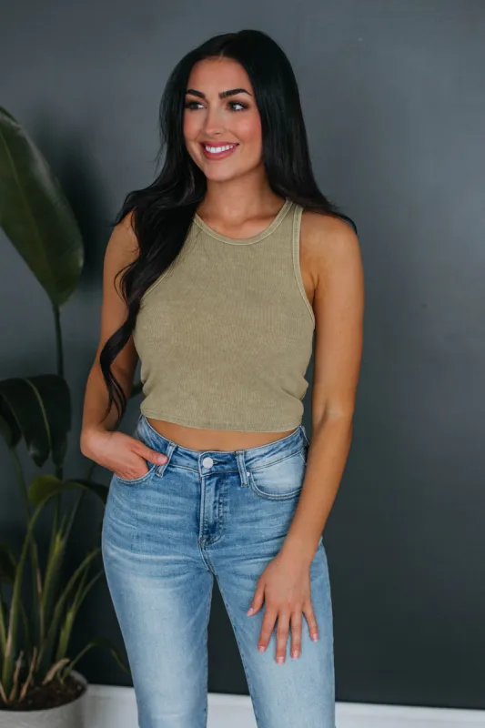 Julian Ribbed Tank - Light Olive sold by Wild Oak Boutique