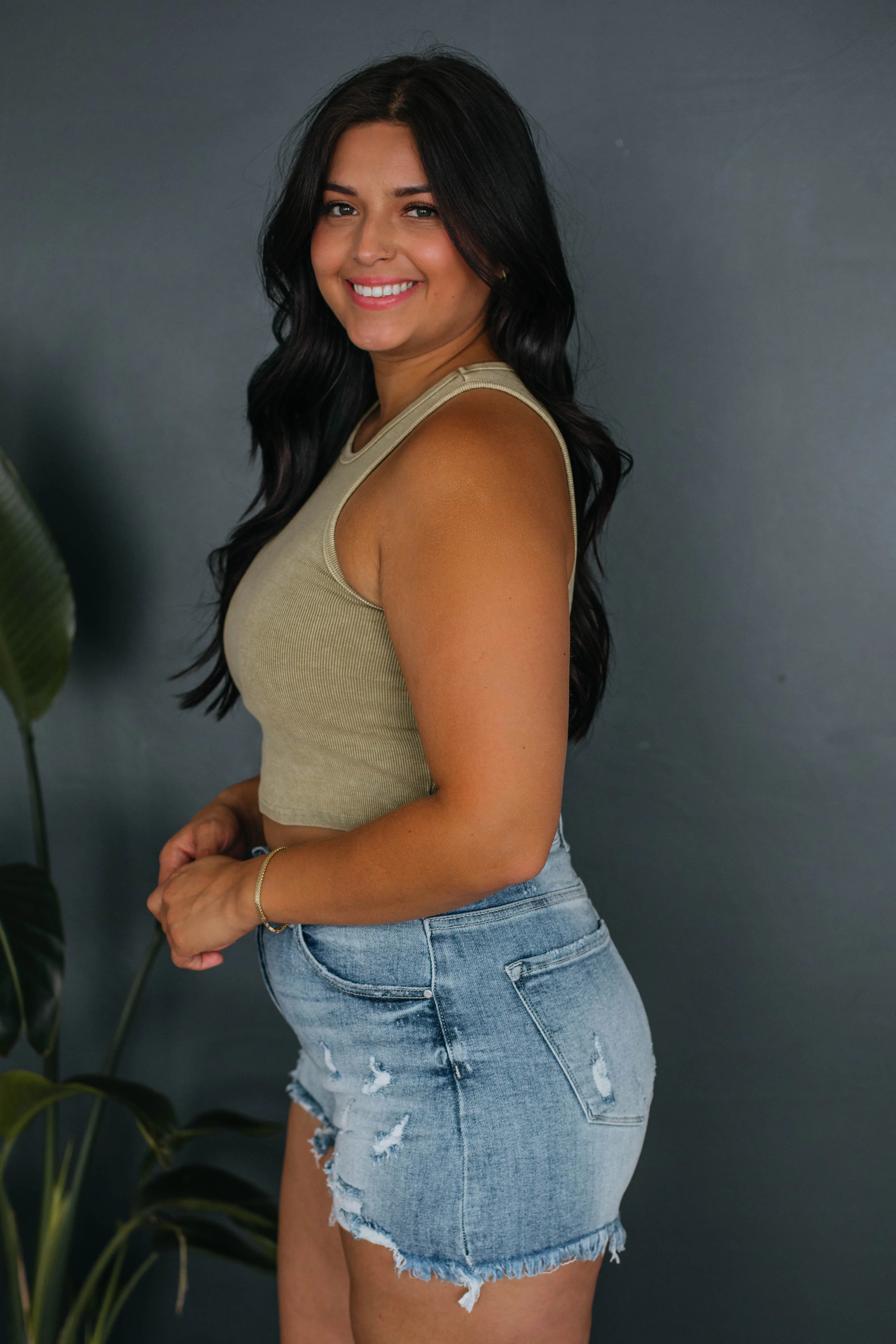 Julian Ribbed Tank - Light Olive sold by Wild Oak Boutique product image thumbnail 3