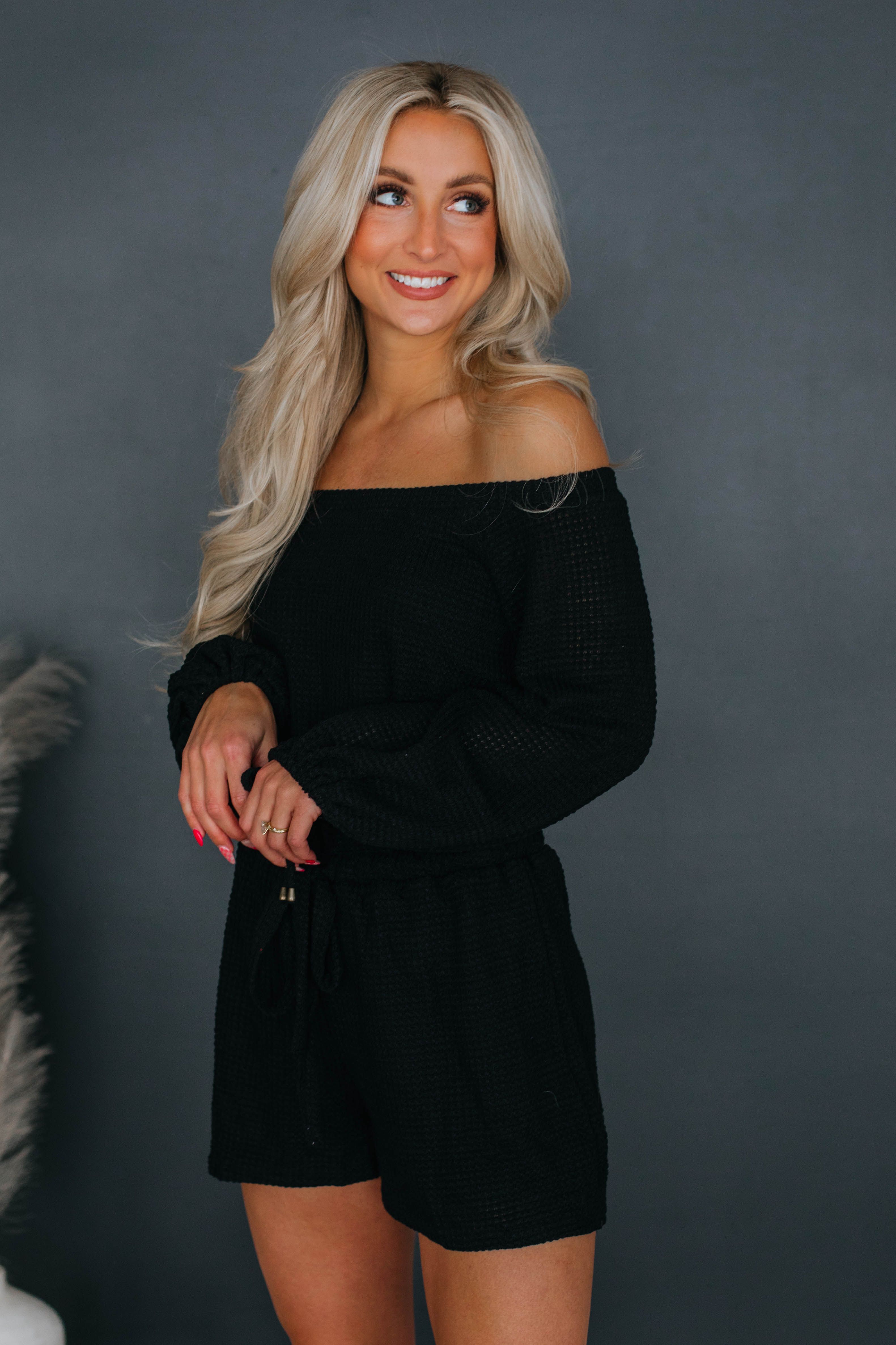 Zeldine Off-Shoulder Romper - Black sold by Wild Oak Boutique