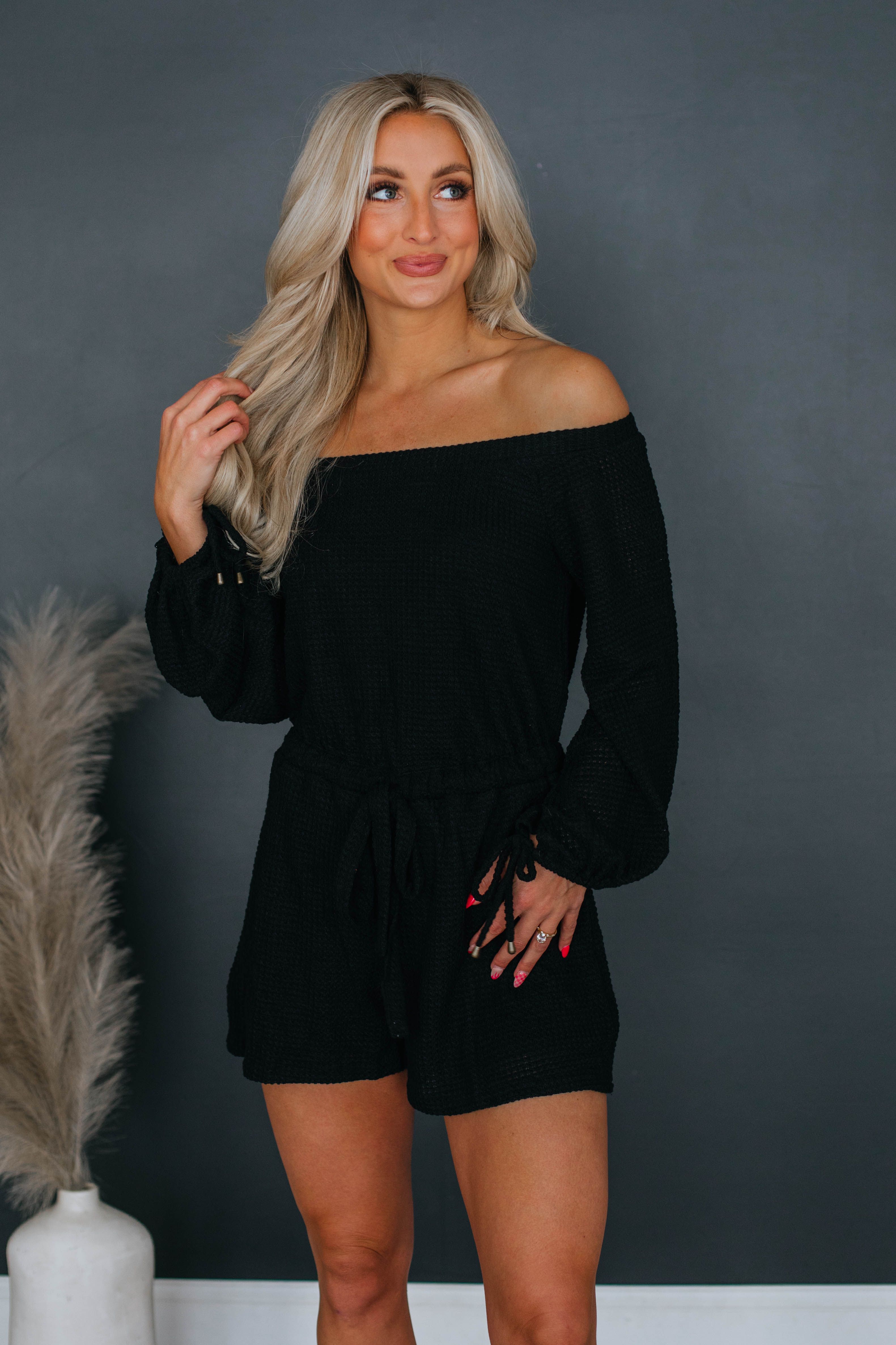 Zeldine Off-Shoulder Romper - Black sold by Wild Oak Boutique product image thumbnail 6