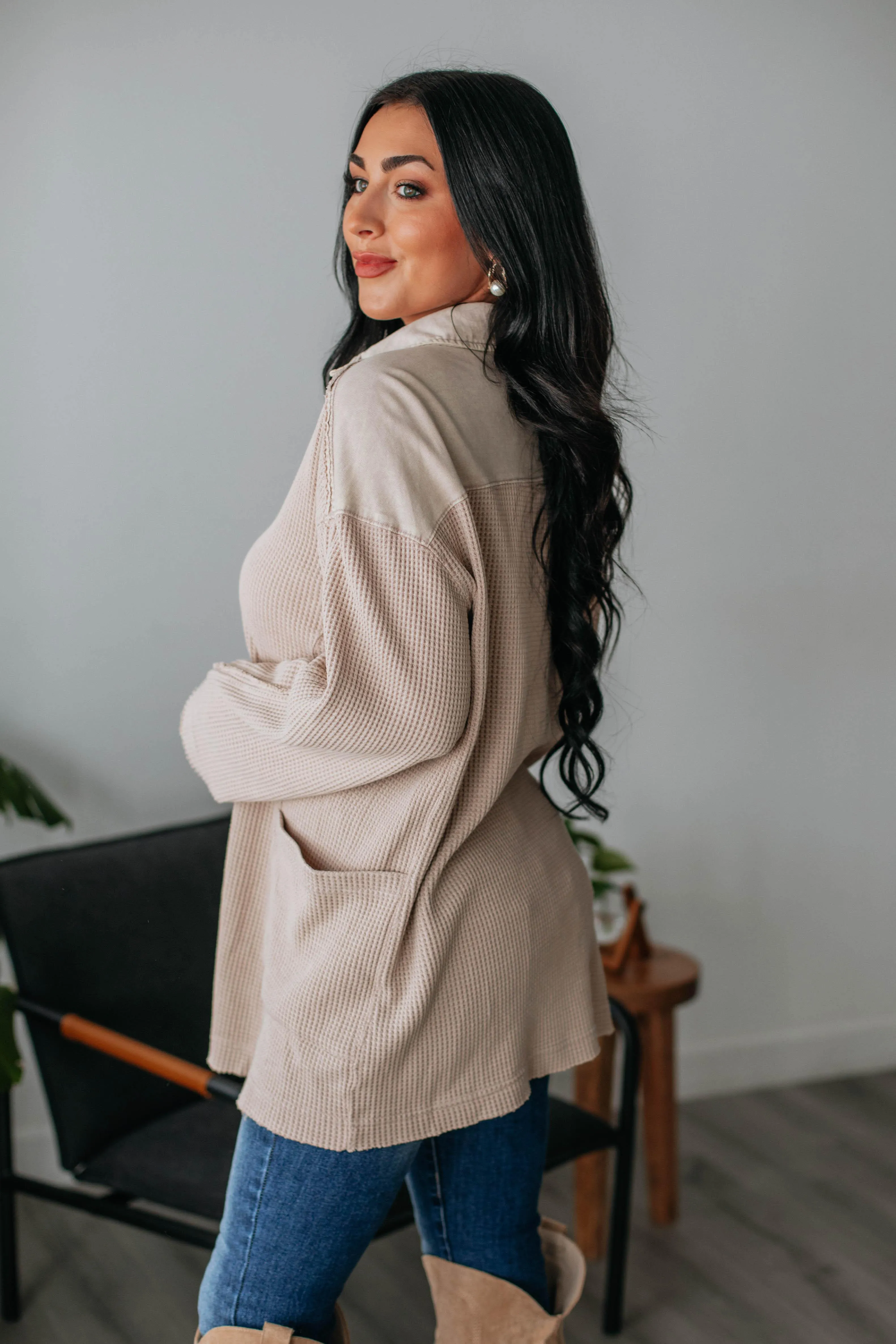 Monet Oversized Henley Top - Taupe sold by Wild Oak Boutique product image thumbnail 3