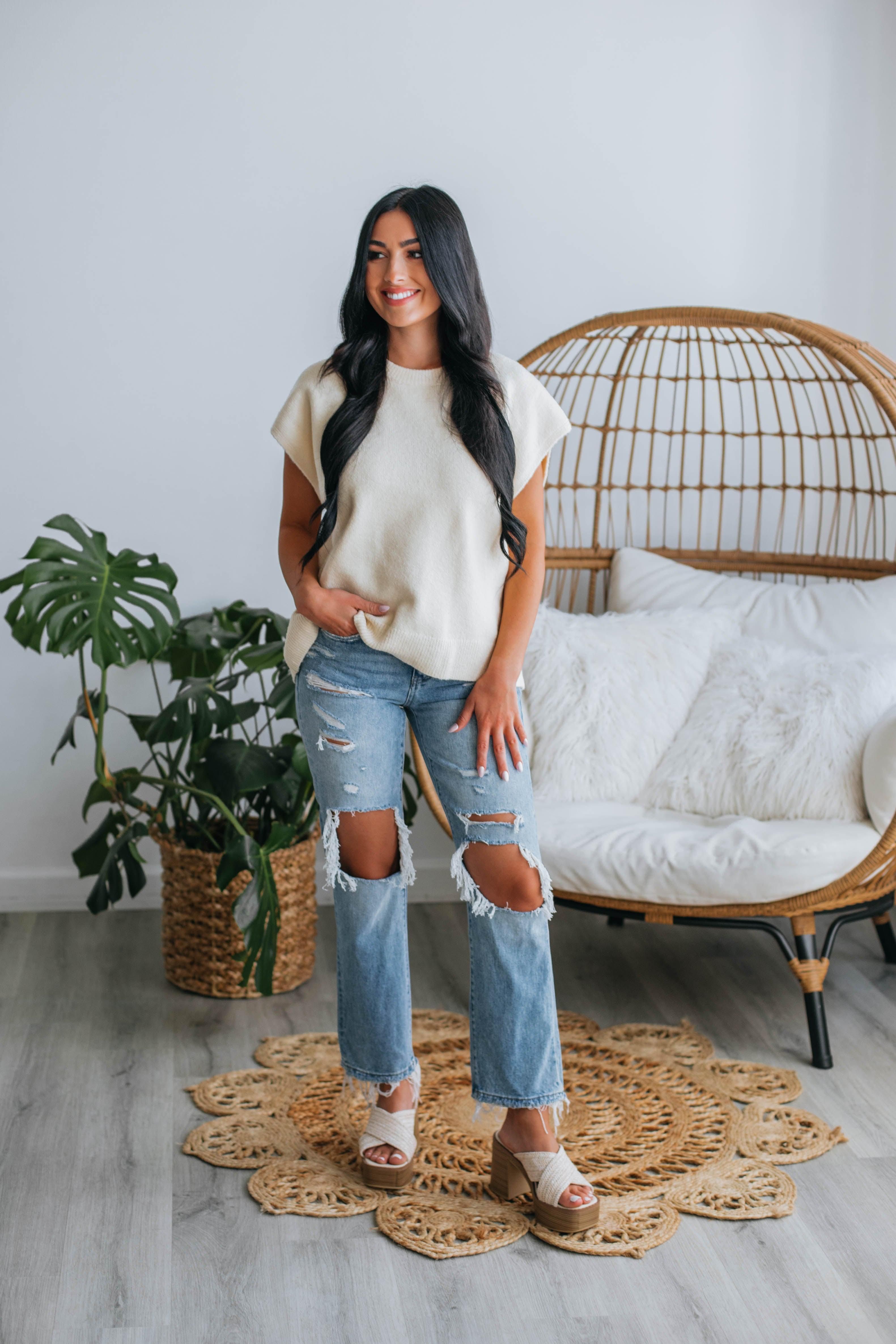 Kian Sweater Vest - Cream sold by Wild Oak Boutique product image thumbnail 2