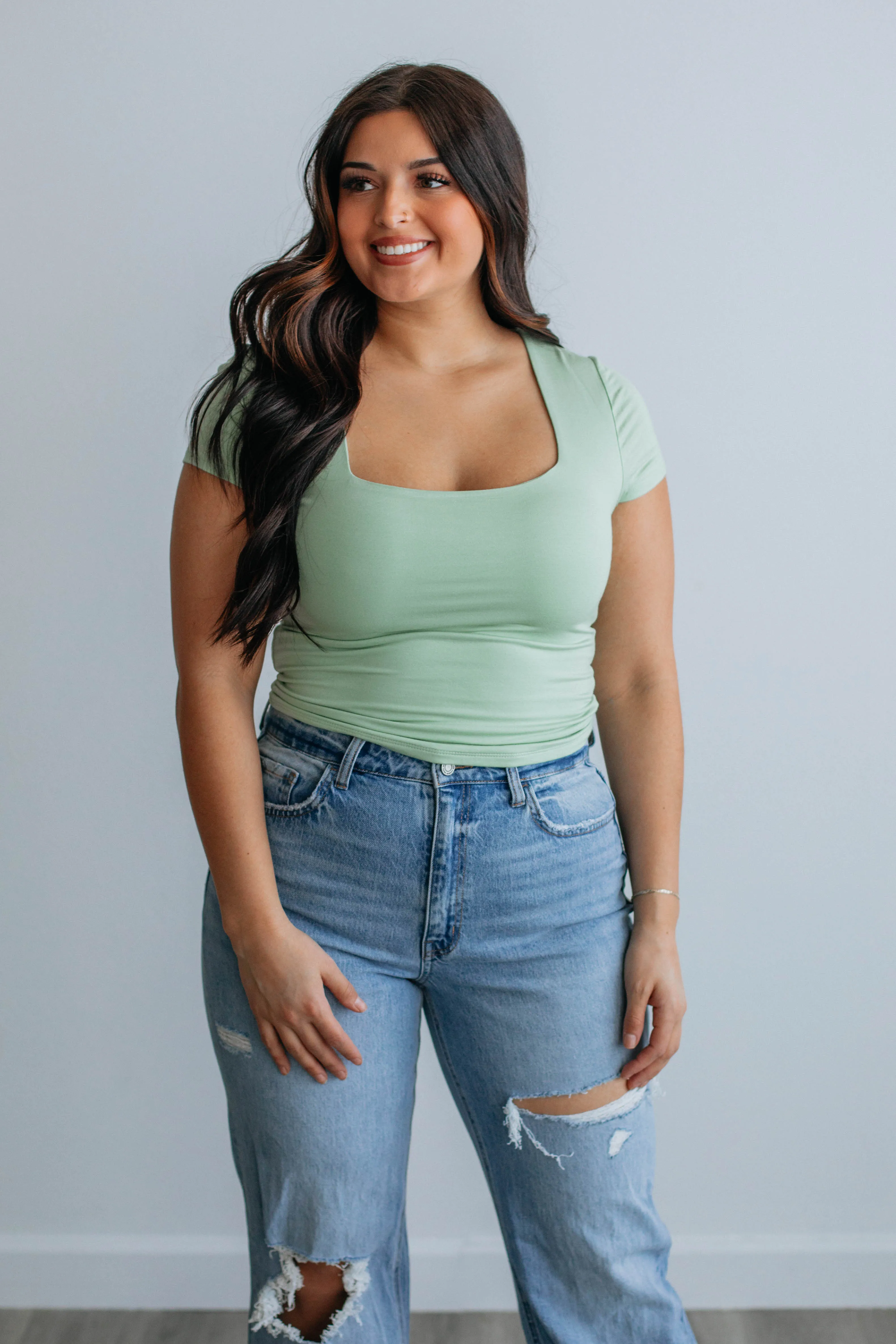 Jace Basic Top - Pistachio sold by Wild Oak Boutique product image thumbnail 4