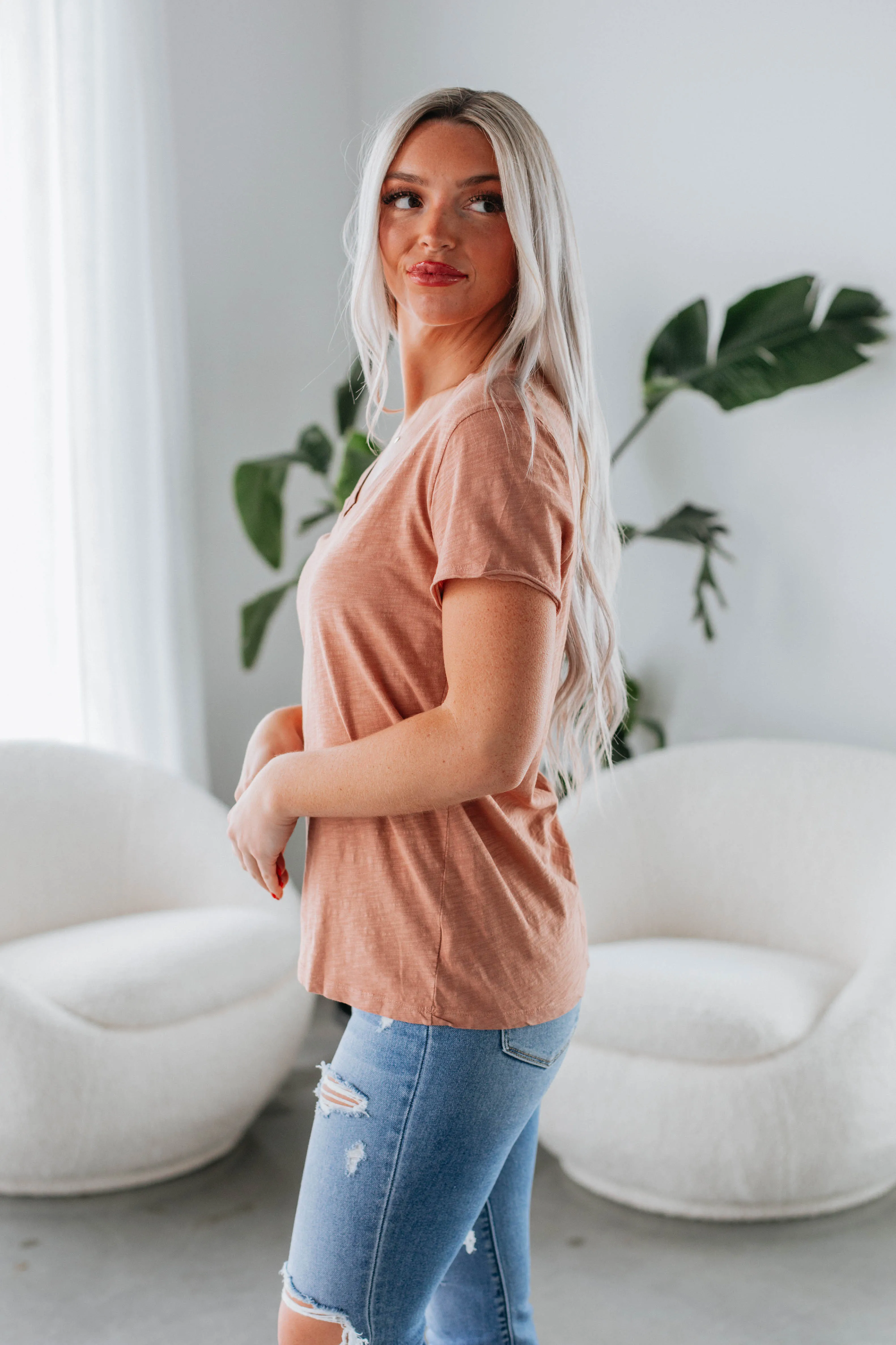 Luca Basic Tee - Clay sold by Wild Oak Boutique product image thumbnail 3