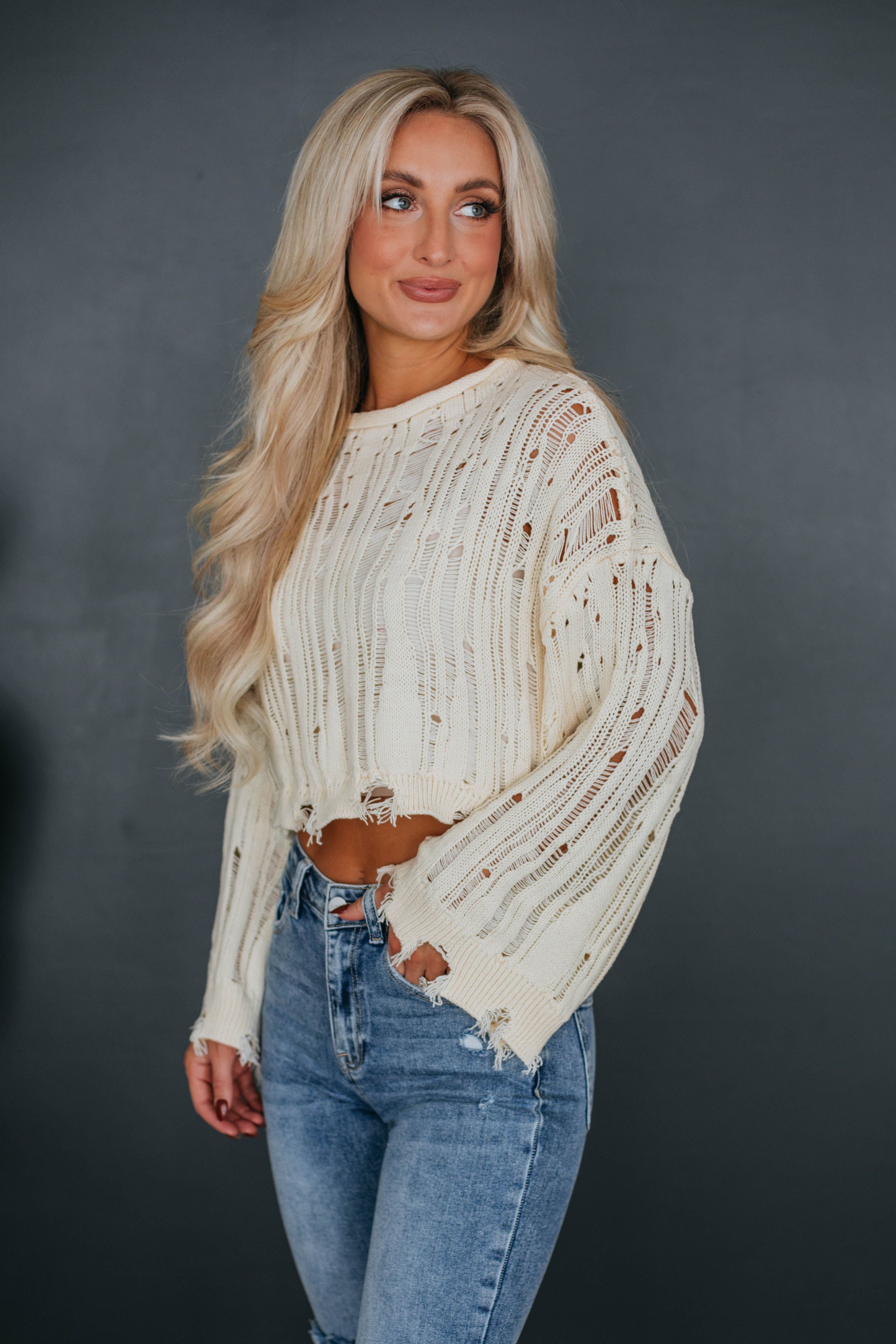 Dasha Cropped Sweater - Cream sold by Wild Oak Boutique product image thumbnail 2