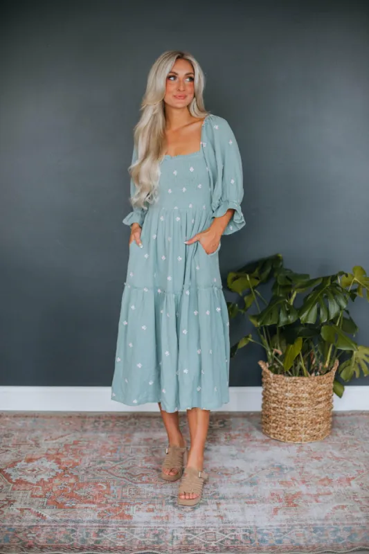Darcy Midi Dress - Sage sold by Wild Oak Boutique