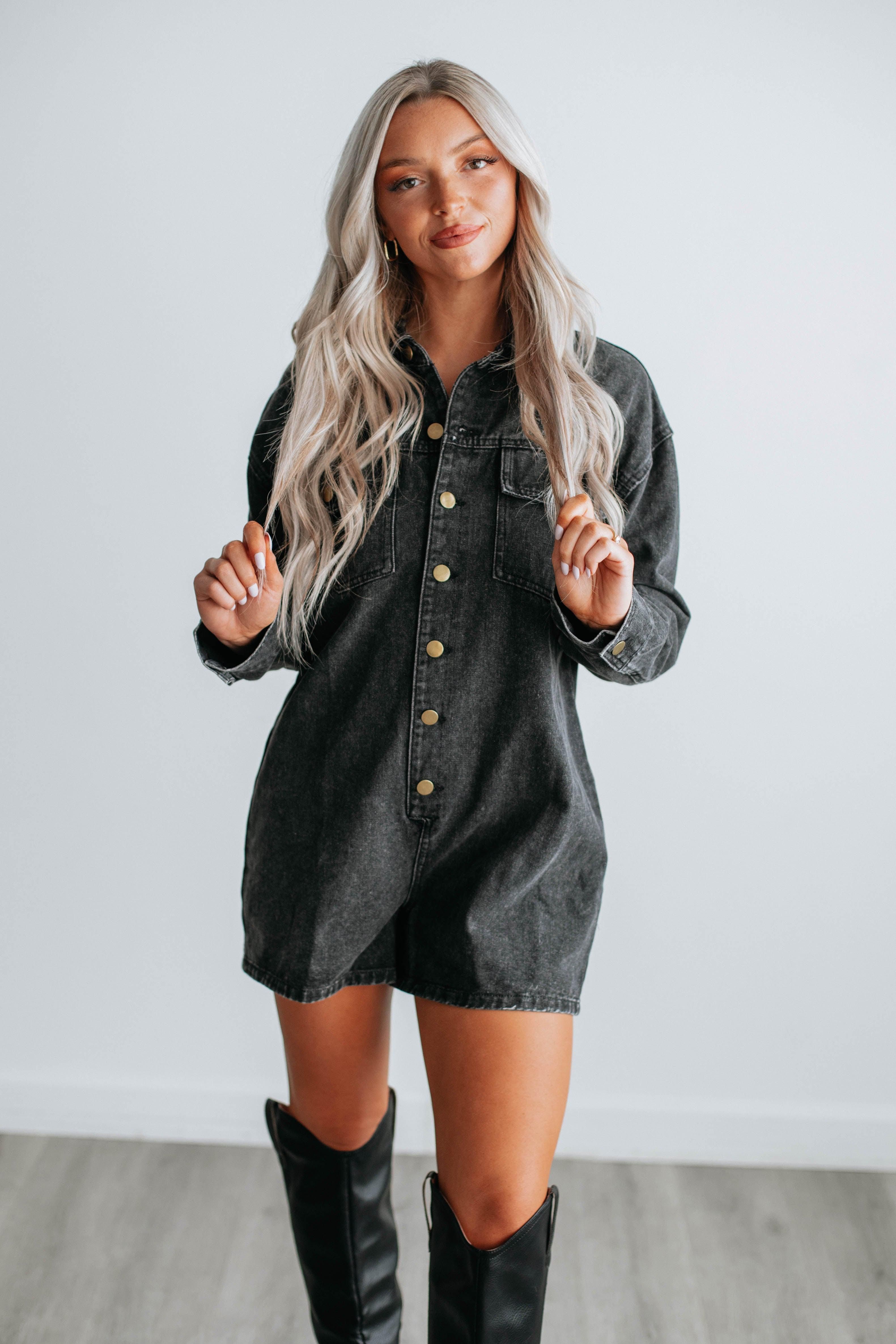Twila Denim Romper sold by Wild Oak Boutique