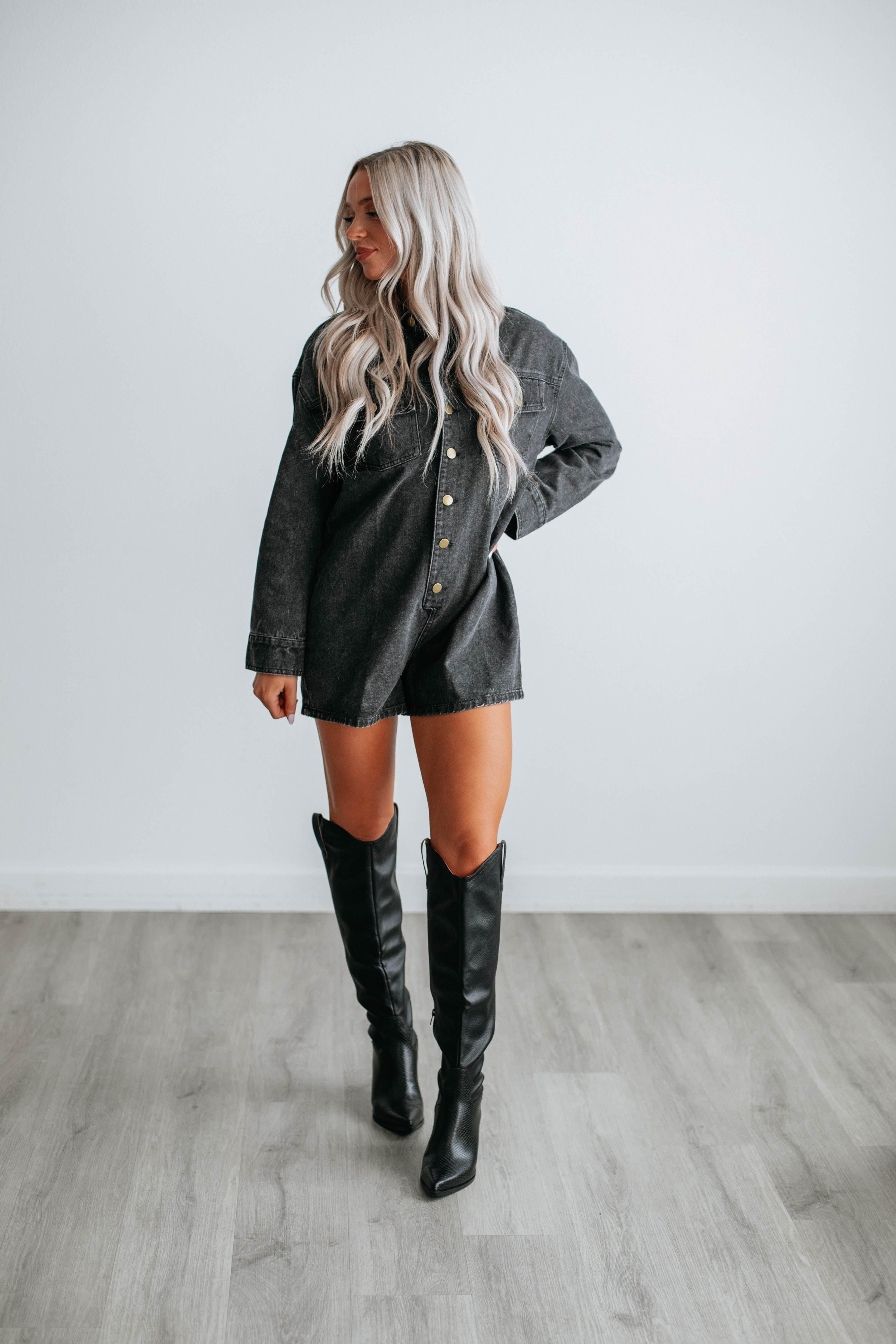 Twila Denim Romper sold by Wild Oak Boutique product image thumbnail 2