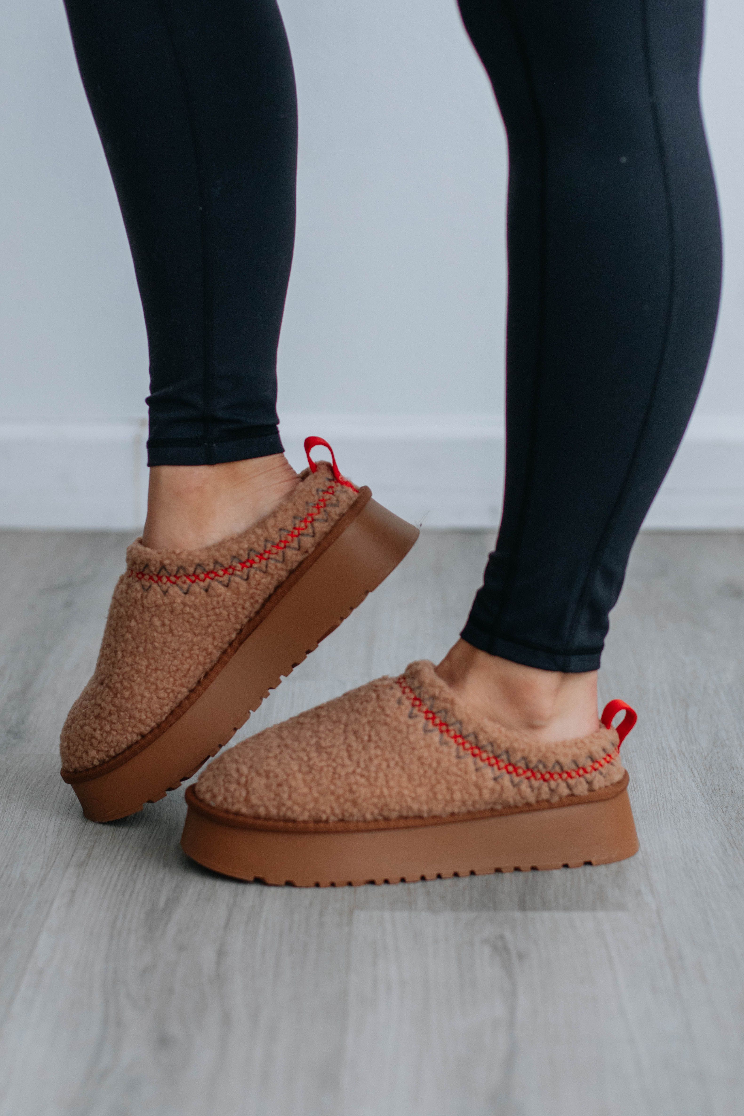 Cozy Era Sherpa Platform Slippers - Camel sold by Wild Oak Boutique
