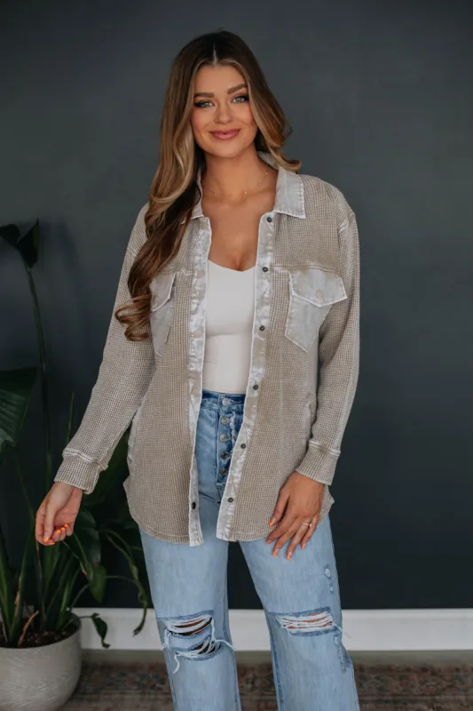 Zolee Waffle Knit Shacket - Taupe made by Mono B