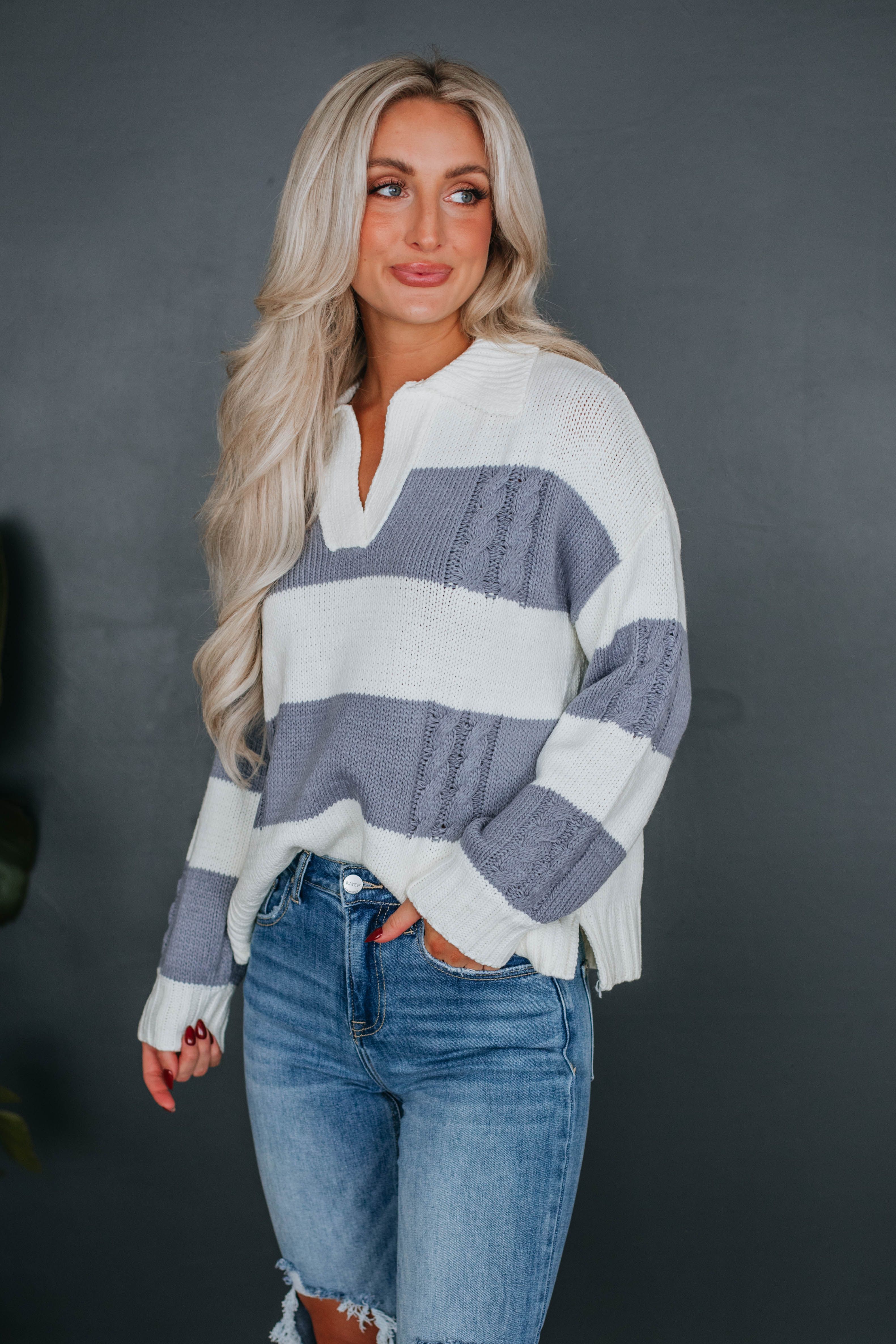 Heather Striped Sweater - Dove sold by Wild Oak Boutique product image thumbnail 4