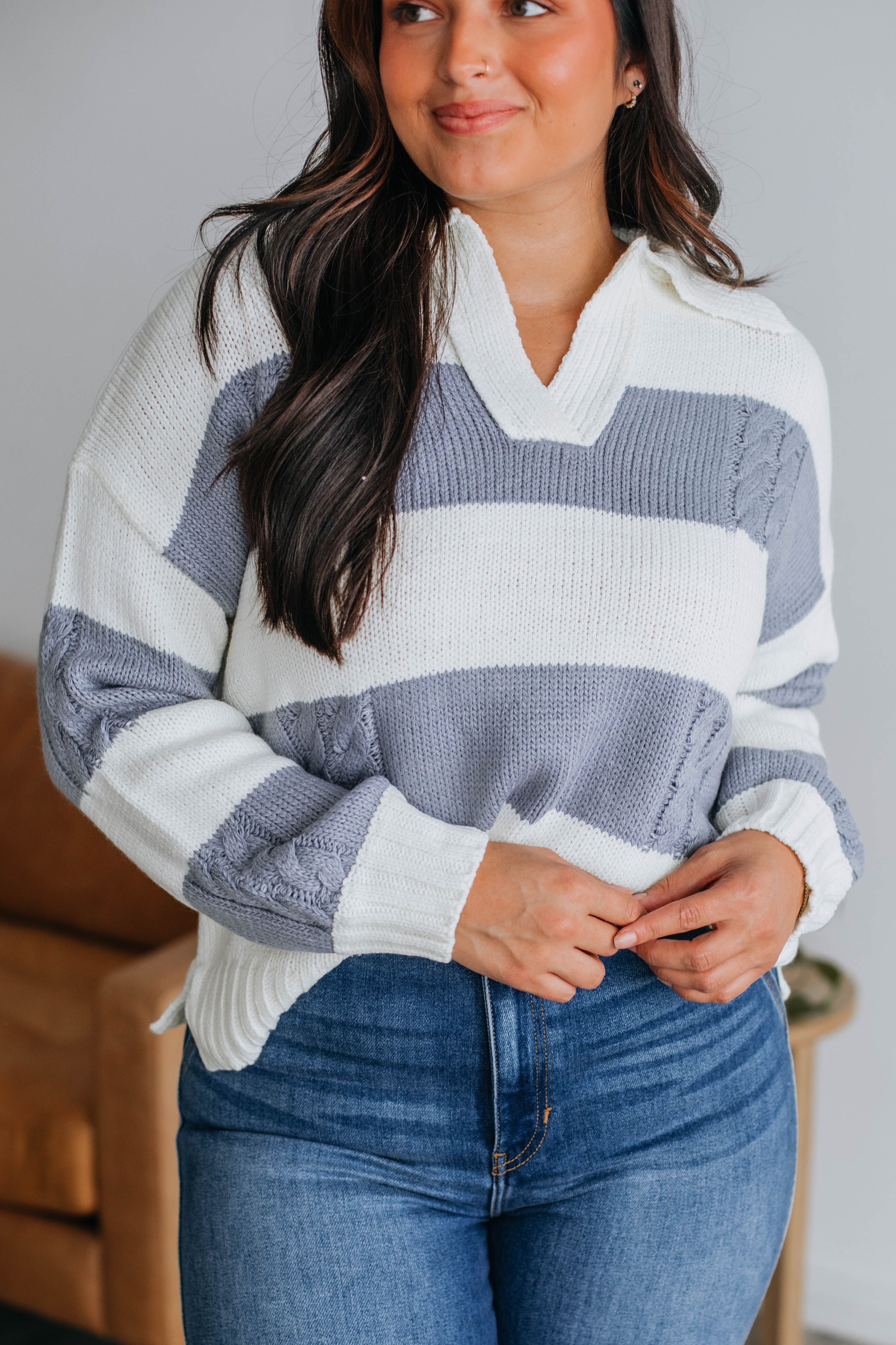 Heather Striped Sweater - Dove sold by Wild Oak Boutique product image thumbnail 2