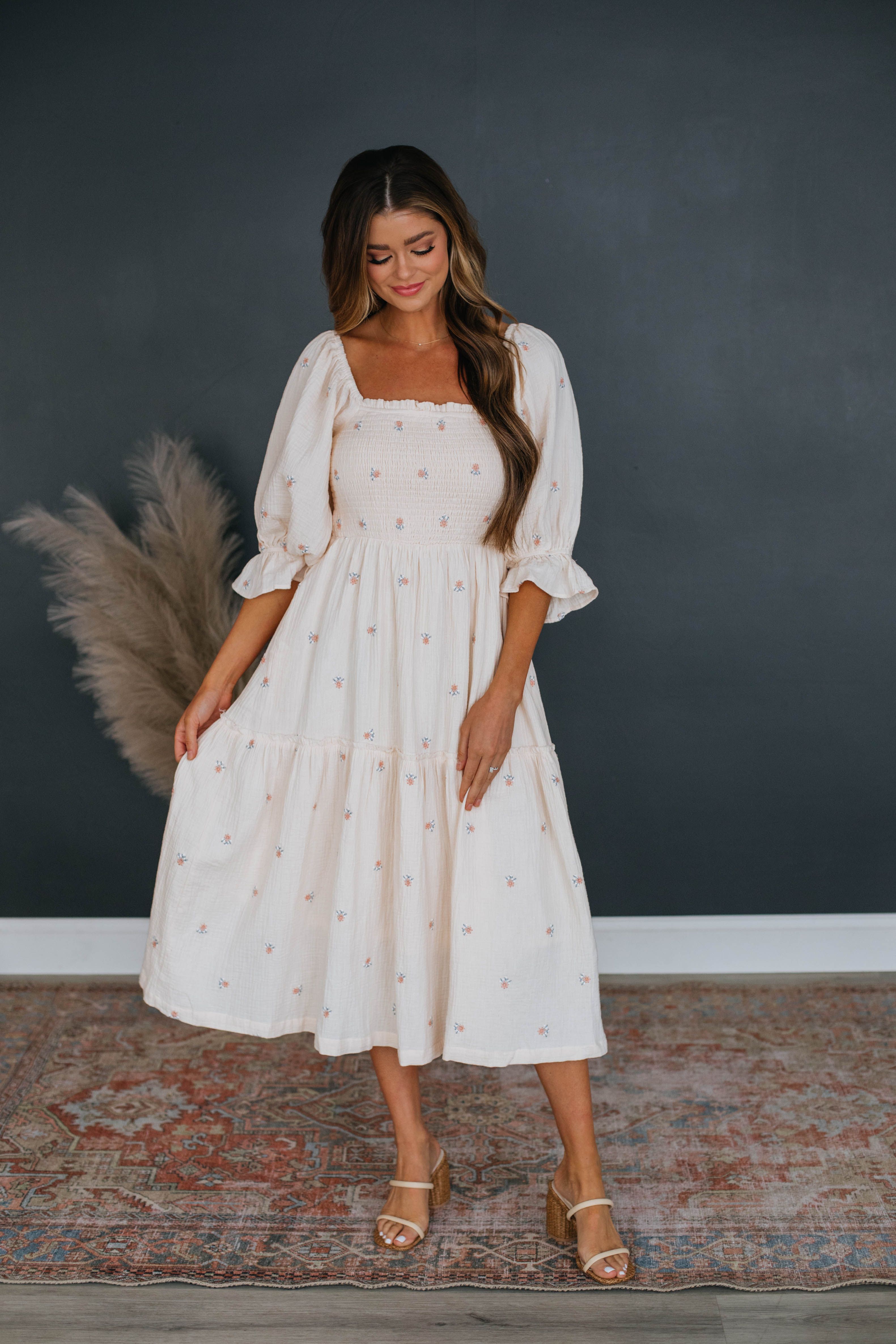 Darcy Midi Dress - Cream sold by Wild Oak Boutique