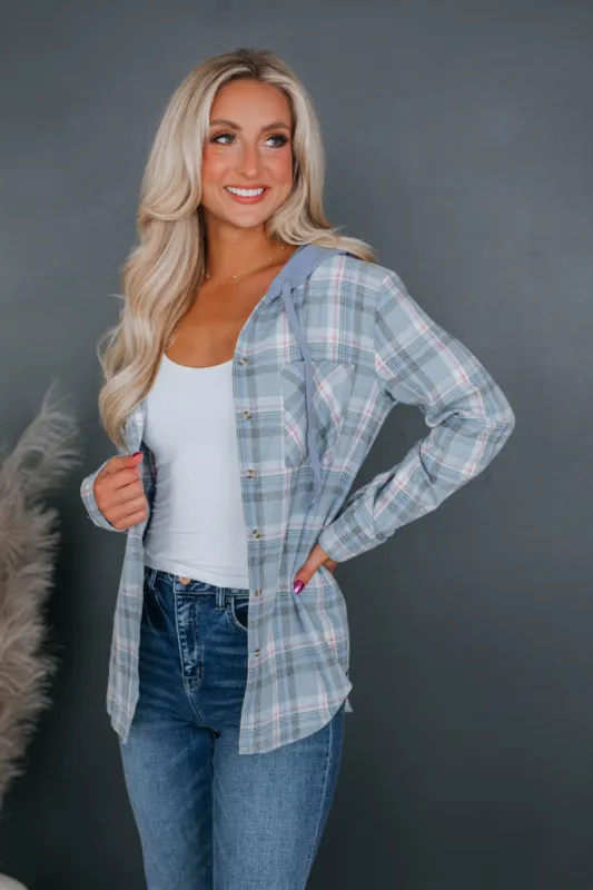 Cooper Flannel Hoodie - Dusty Blue sold by Wild Oak Boutique