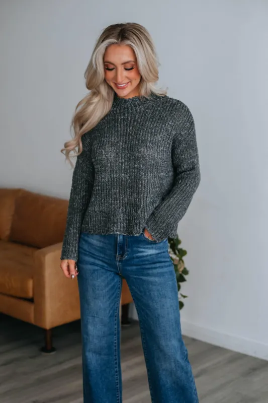 Lena Mock Neck Sweater - Charcoal sold by Wild Oak Boutique