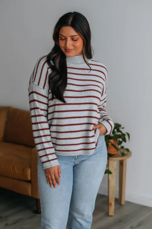 Koda Striped Sweater - Wine sold by Wild Oak Boutique