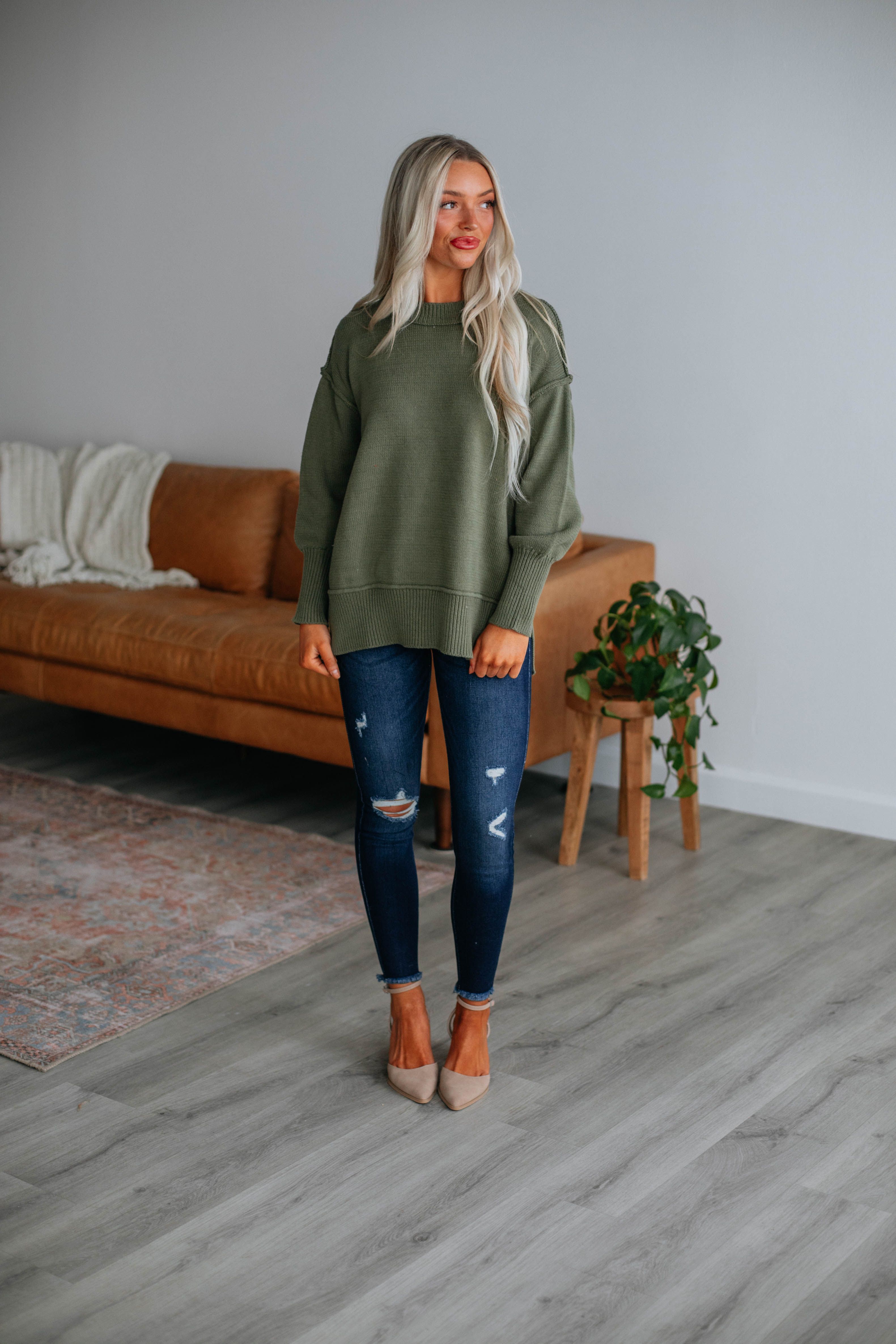 Odelia Oversized Sweater - Olive sold by Wild Oak Boutique product image thumbnail 5