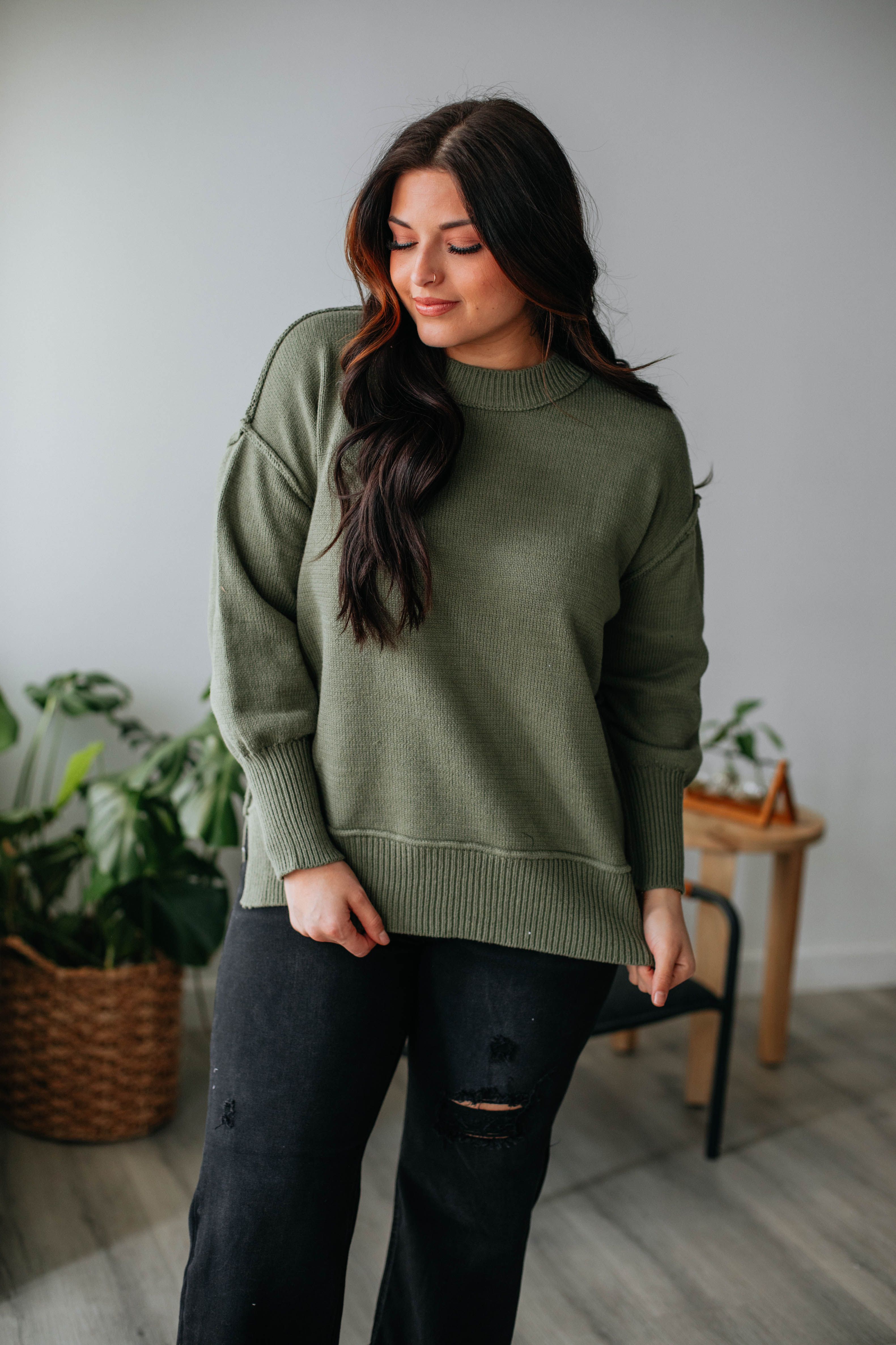 Odelia Oversized Sweater - Olive sold by Wild Oak Boutique product image thumbnail 3