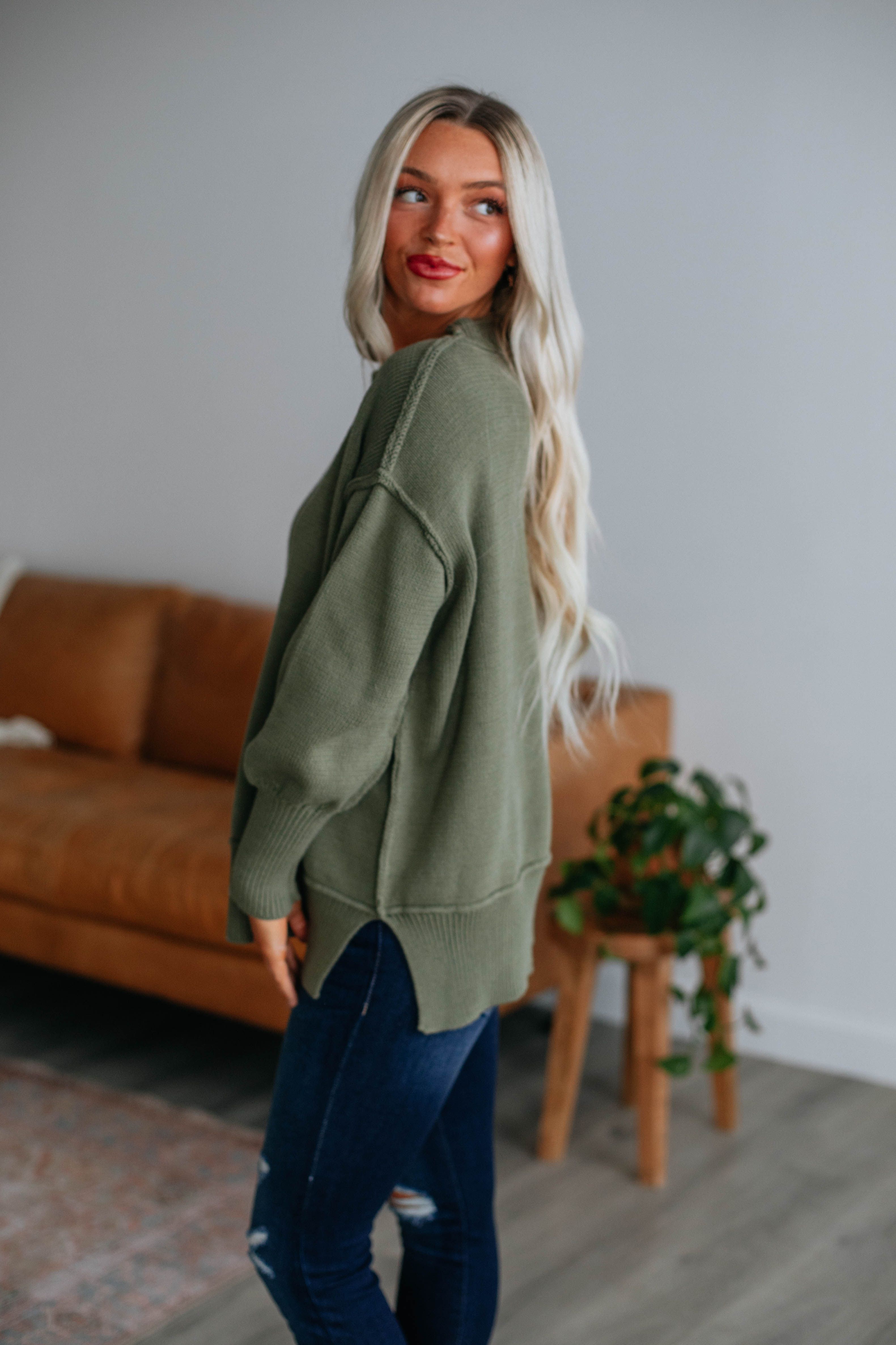 Odelia Oversized Sweater - Olive sold by Wild Oak Boutique product image thumbnail 2