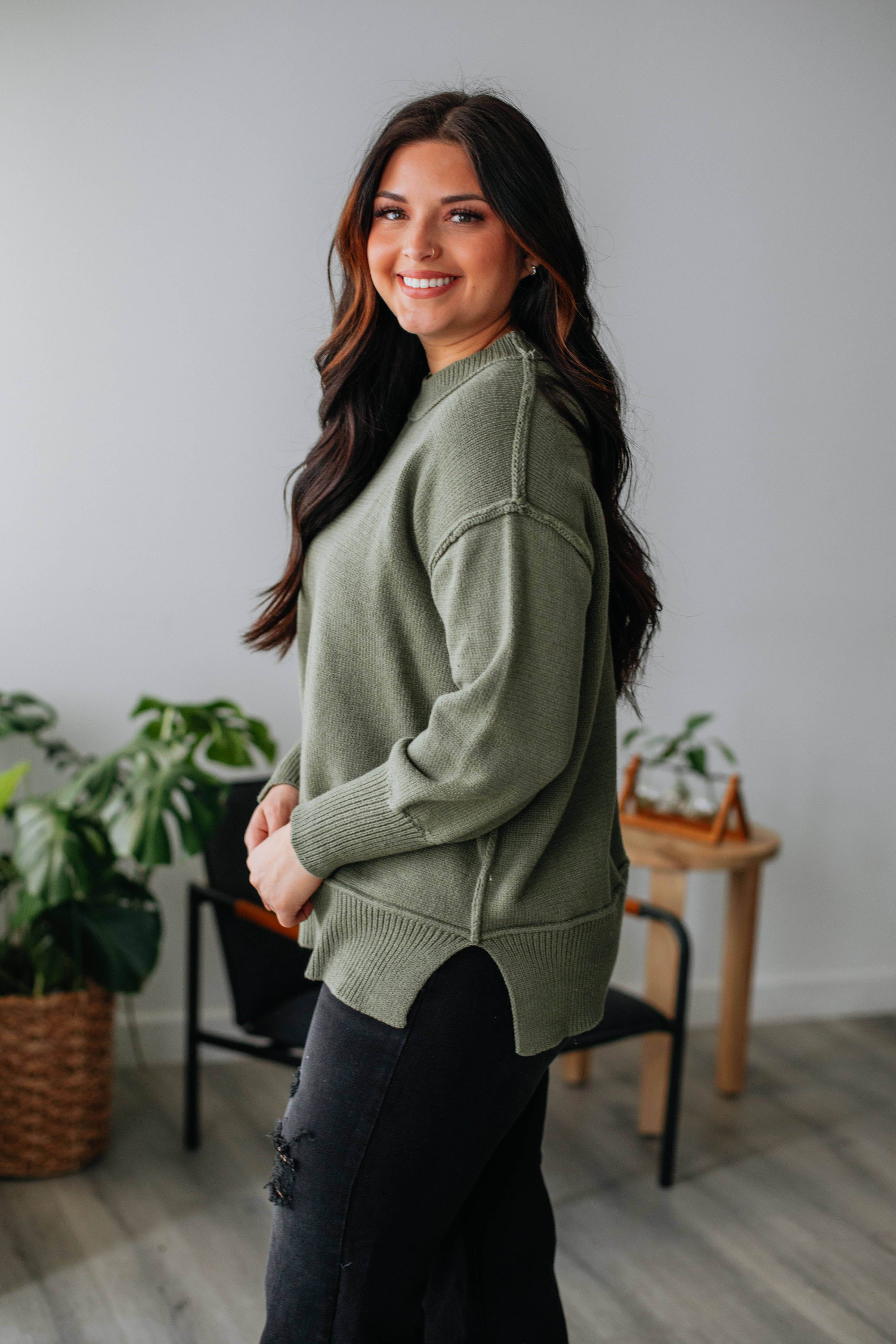 Odelia Oversized Sweater - Olive sold by Wild Oak Boutique product image thumbnail 4