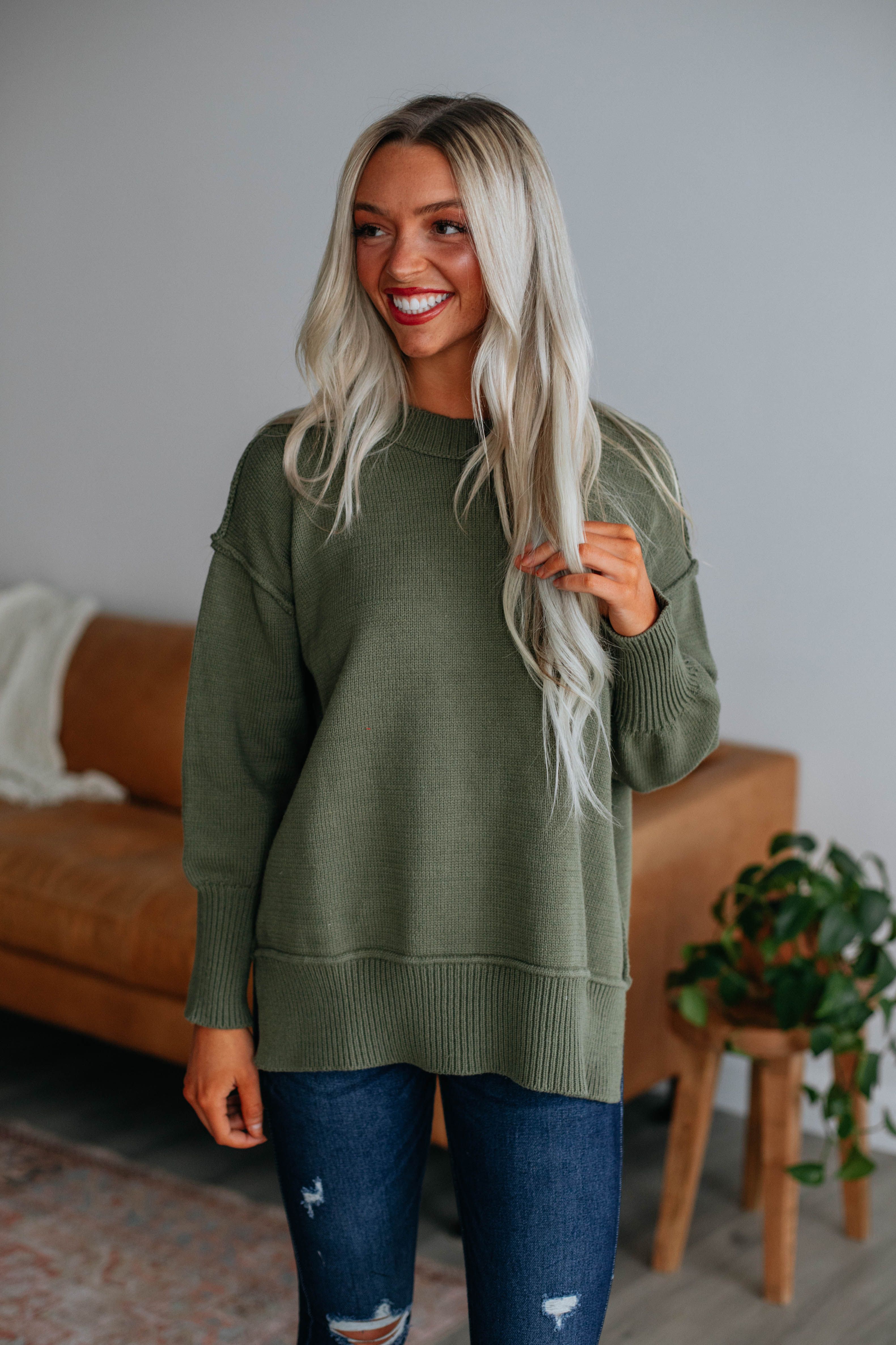 Odelia Oversized Sweater - Olive sold by Wild Oak Boutique