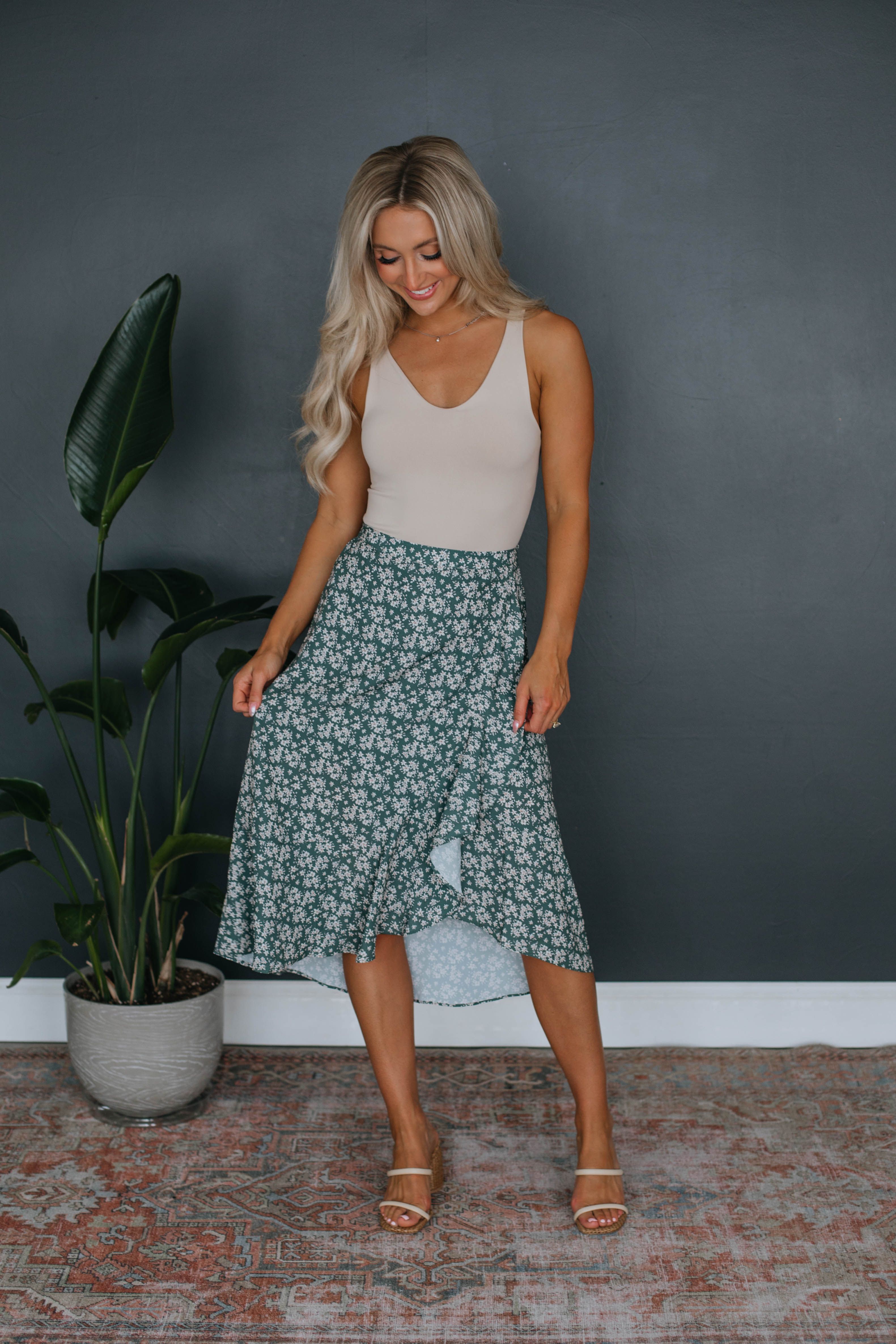 Lindsey Floral Skirt - Dark Sage sold by Wild Oak Boutique product image thumbnail 4