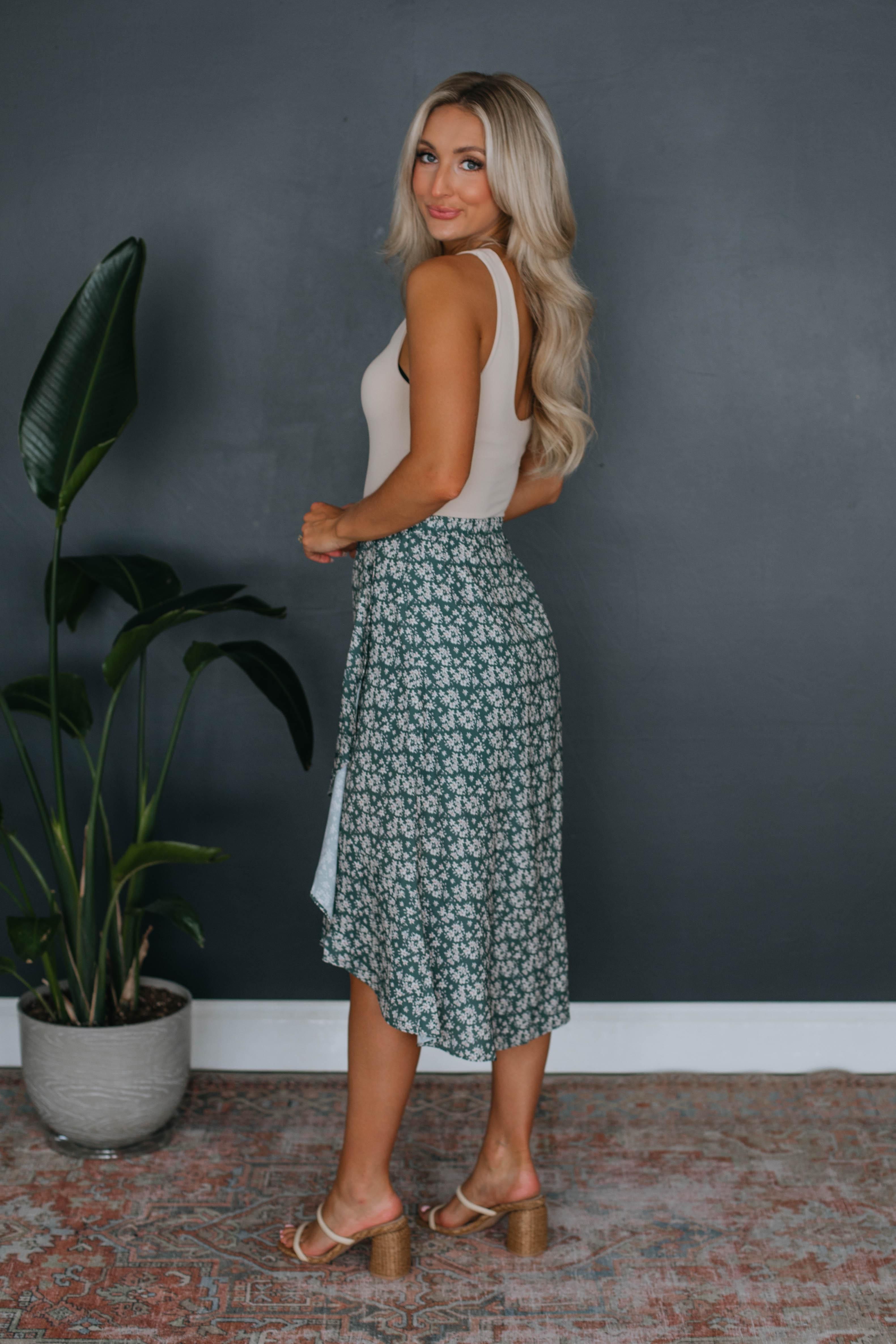 Lindsey Floral Skirt - Dark Sage sold by Wild Oak Boutique product image thumbnail 3