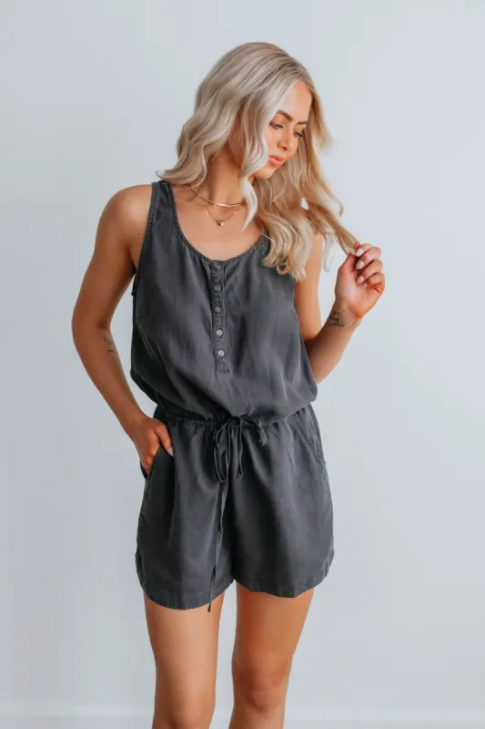 Deanna Romper - Charcoal sold by Wild Oak Boutique