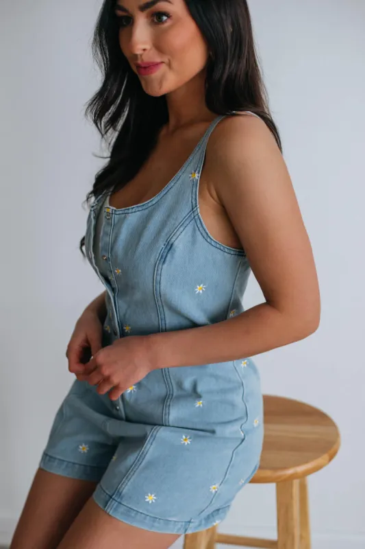 Drivin' Me Daisy Romper made by Wild Oak Boutique