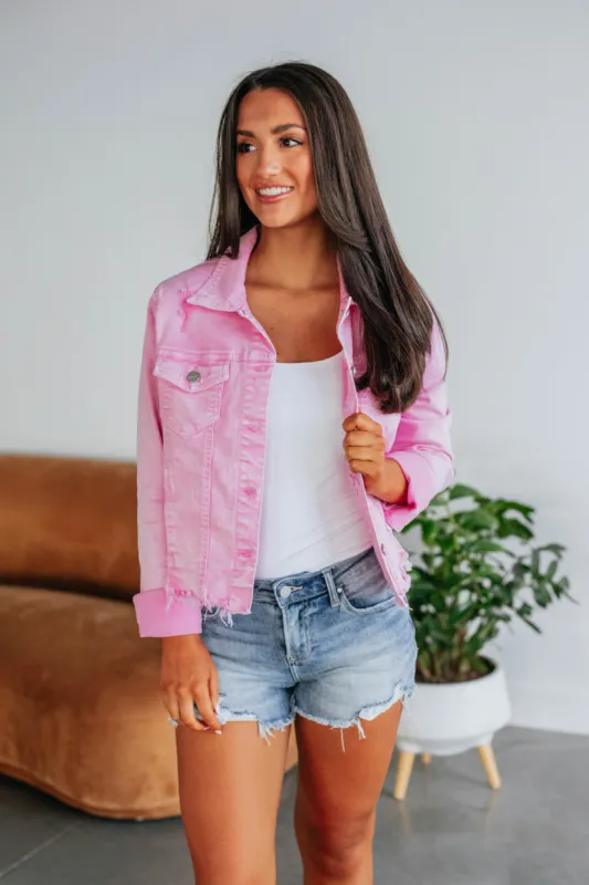 Gemma Risen Denim Jacket - Acid Pink sold by Wild Oak Boutique