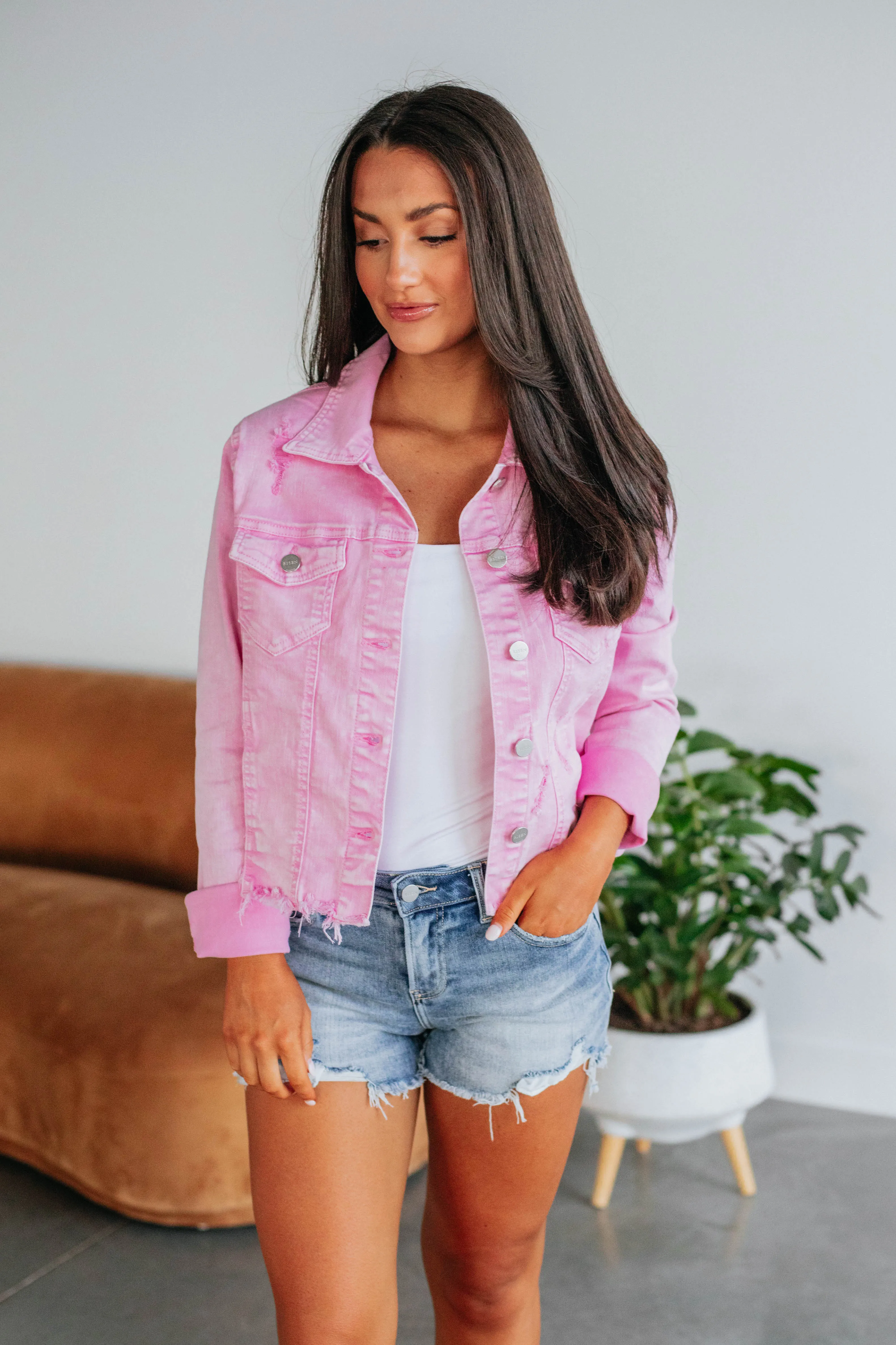 Gemma Risen Denim Jacket - Acid Pink sold by Wild Oak Boutique product image thumbnail 4
