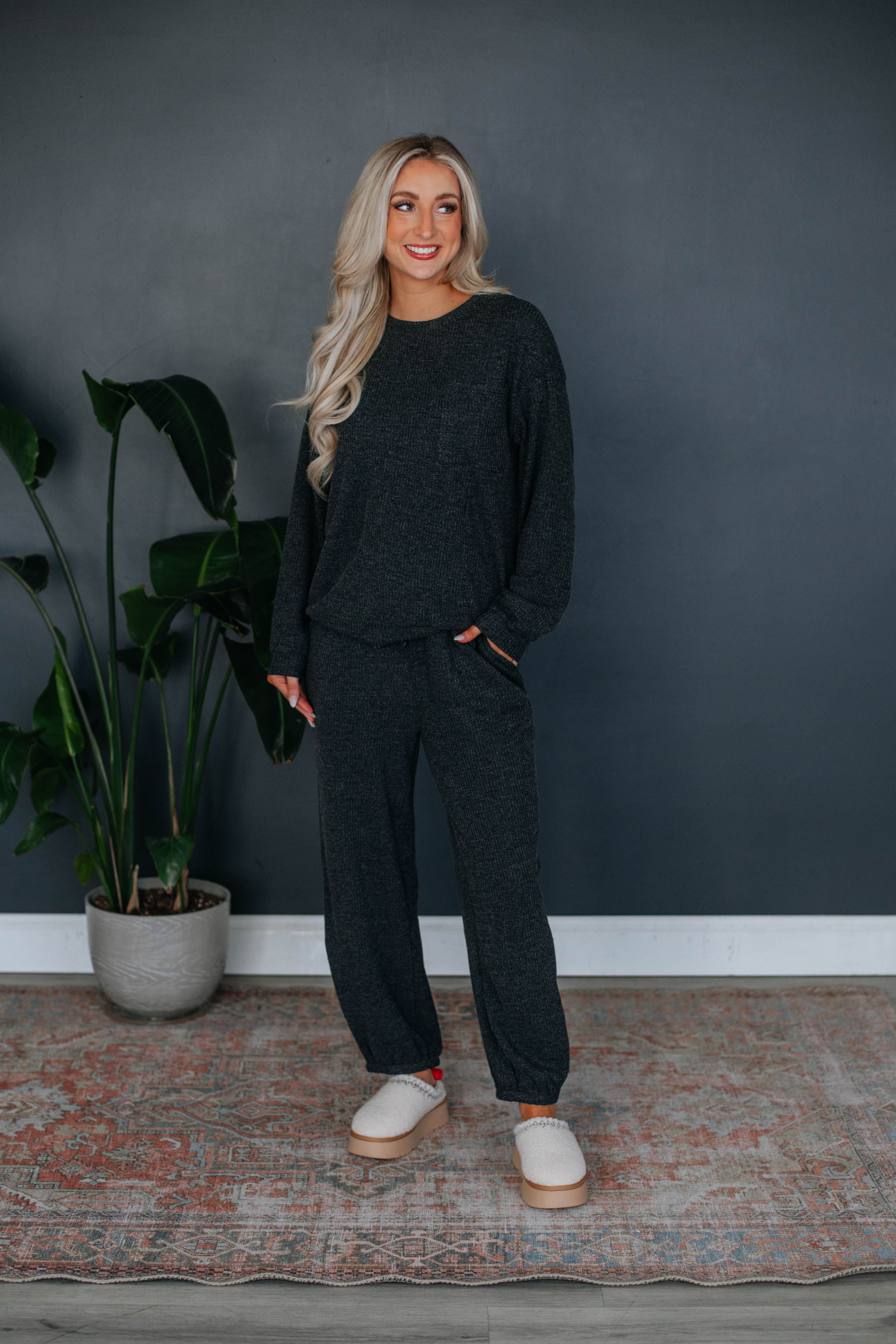 Jenner Two-Piece Set - Charcoal sold by Wild Oak Boutique