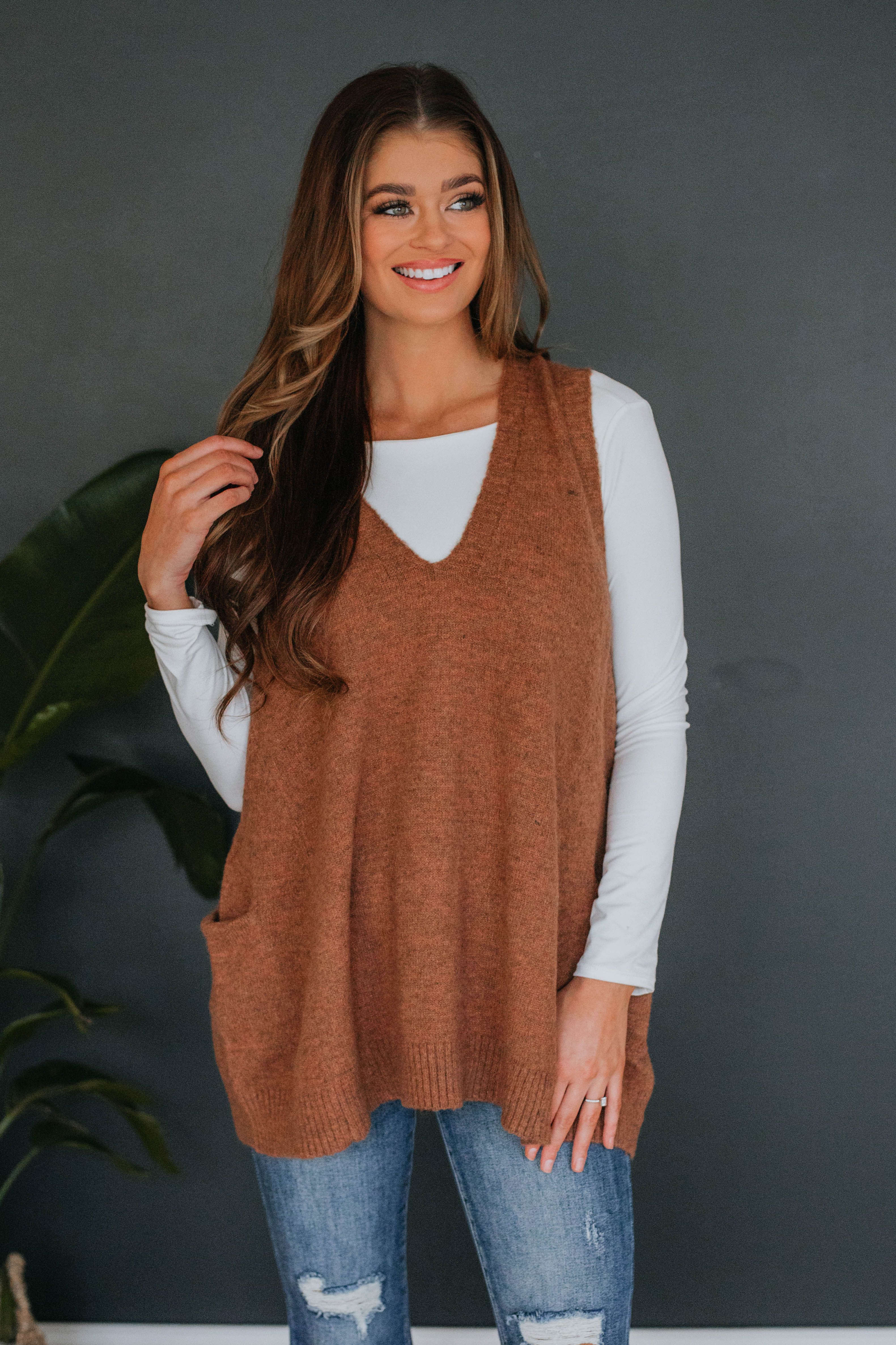 Landon Sweater Vest - Pecan sold by Wild Oak Boutique