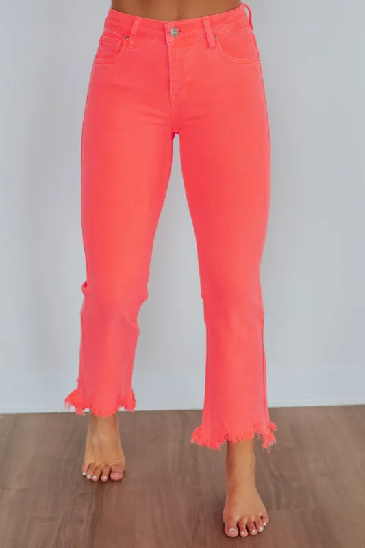 Neona Risen Jeans - Neon Coral sold by Wild Oak Boutique