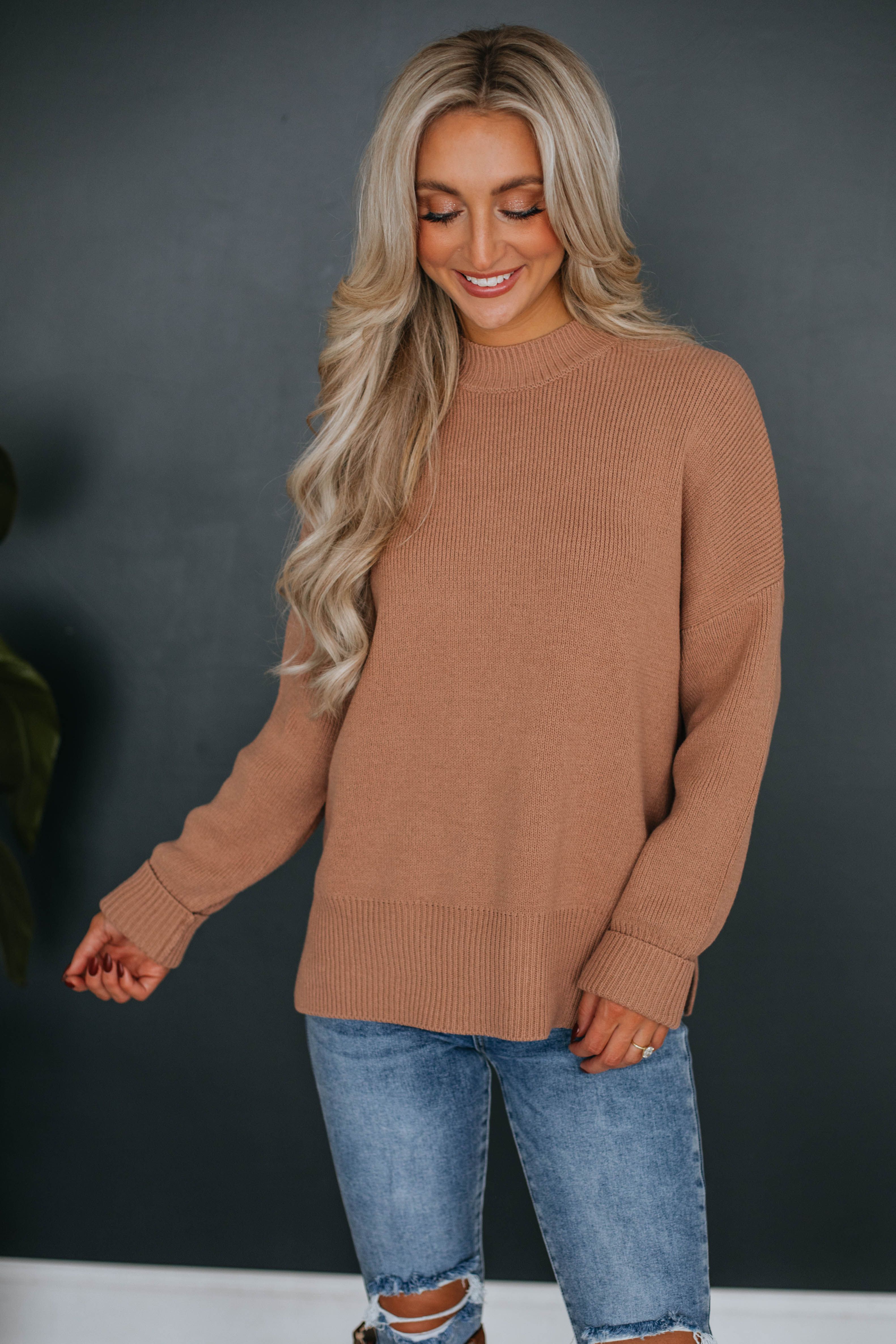 Chelsea Mock Neck Sweater - Clay sold by Wild Oak Boutique