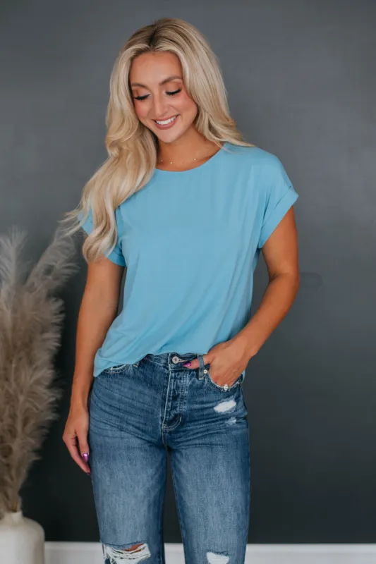 Sandy Basic Tee - Sky Blue sold by Wild Oak Boutique