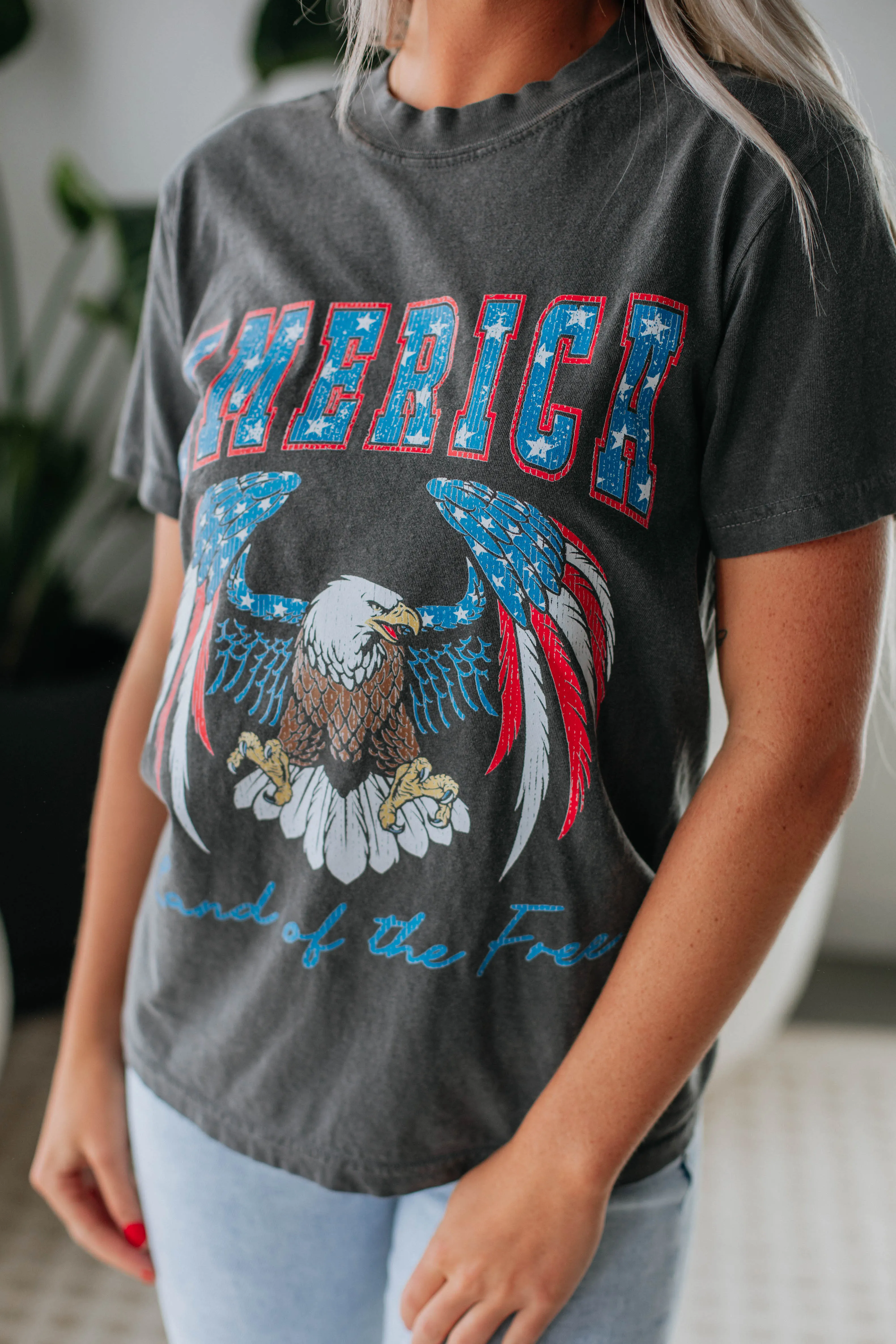 Land Of The Free Graphic Tee - Charcoal sold by Wild Oak Boutique product image thumbnail 2
