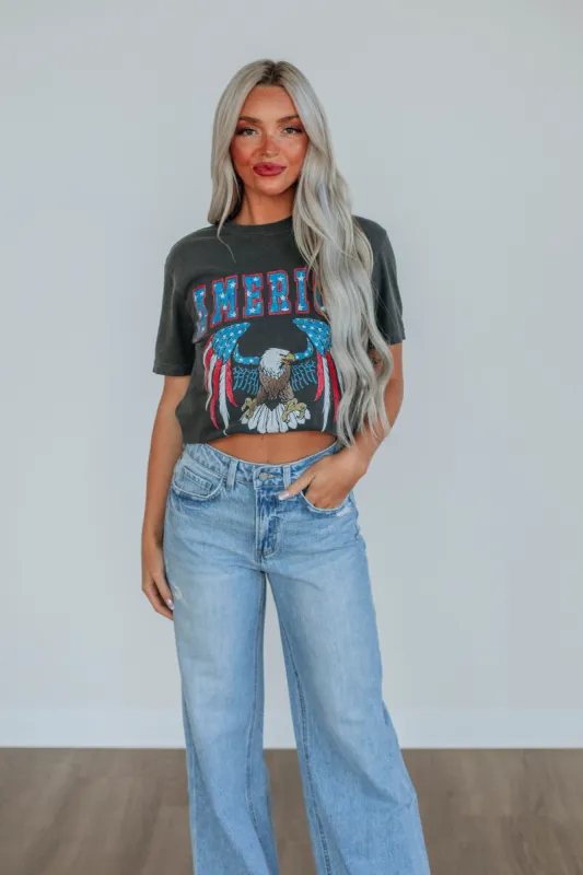 Land Of The Free Graphic Tee - Charcoal sold by Wild Oak Boutique