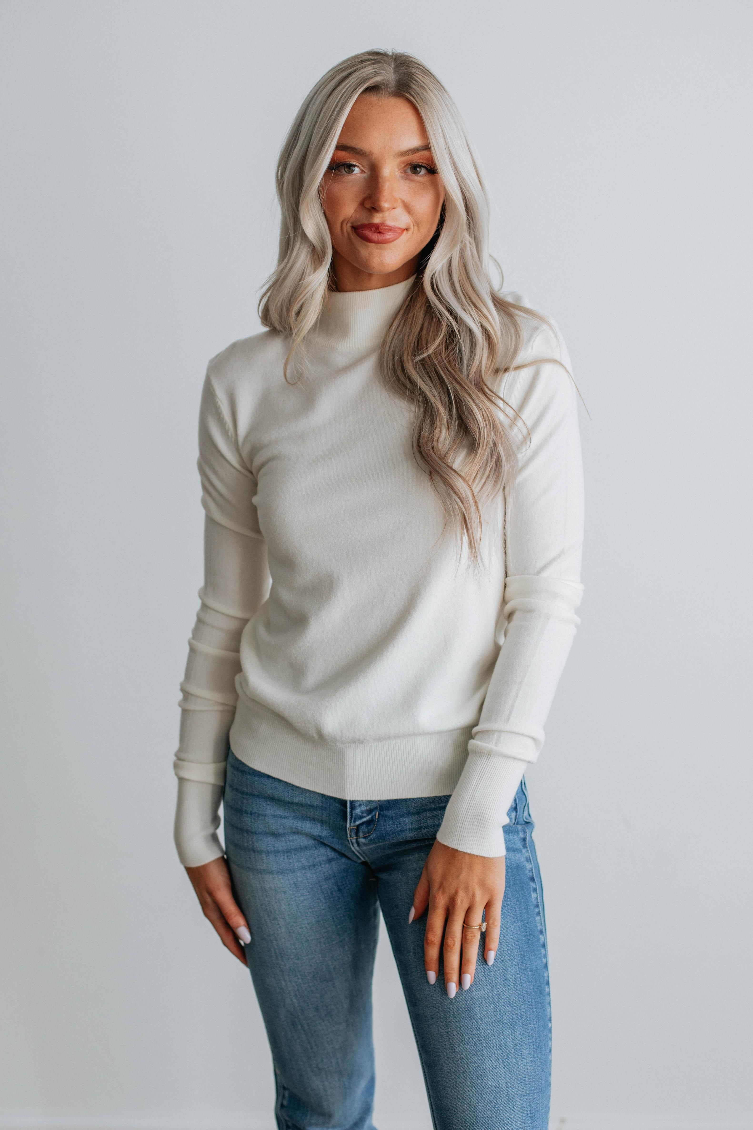 Afton Mock Neck Top - Ivory sold by Wild Oak Boutique